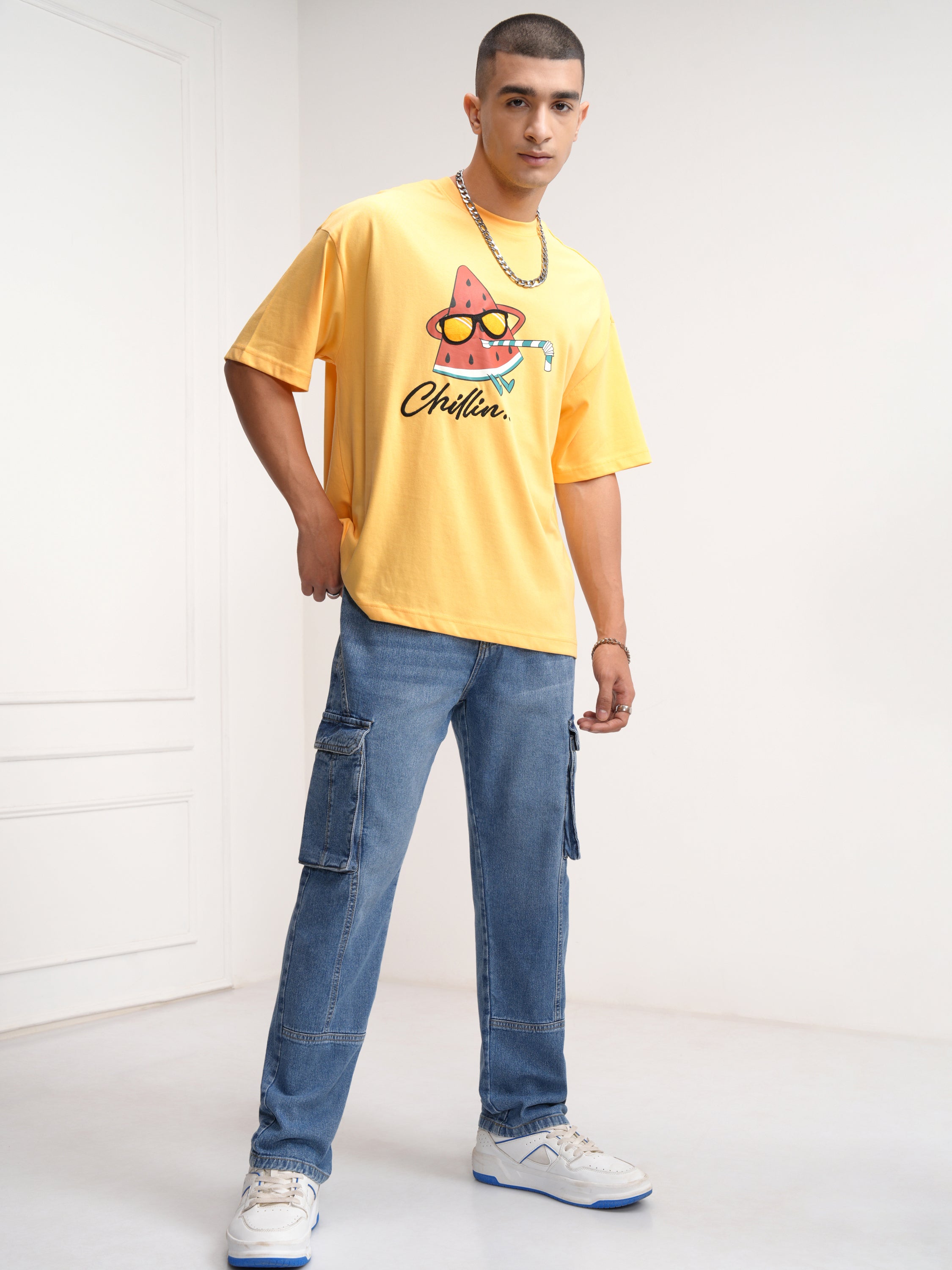 Highlander Men Yellow Printed Round Neck Oversized Fit T-Shirt - Yellow - Image 2