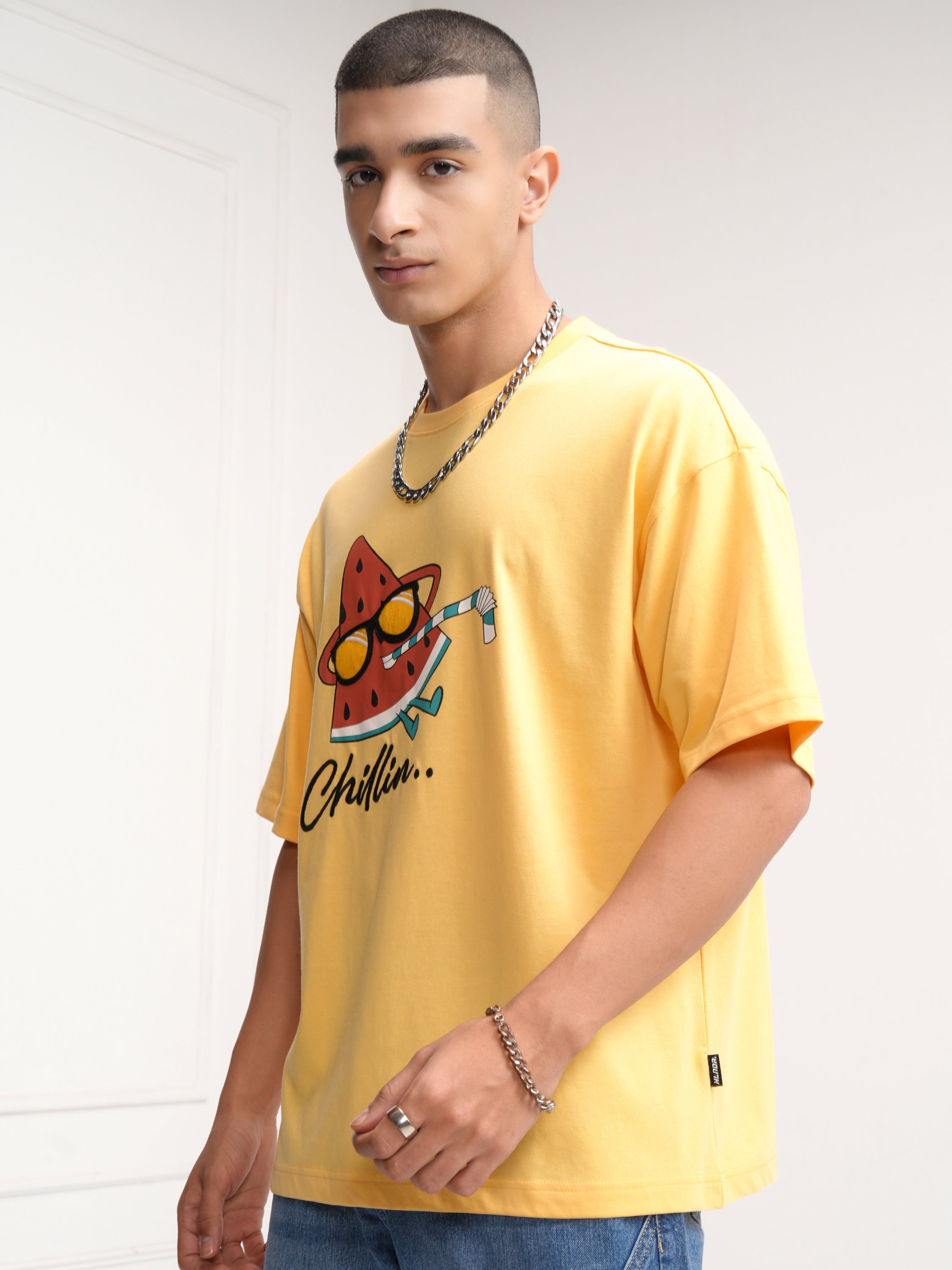 Highlander Men Yellow Printed Round Neck Oversized Fit T-Shirt - Yellow - Image 4