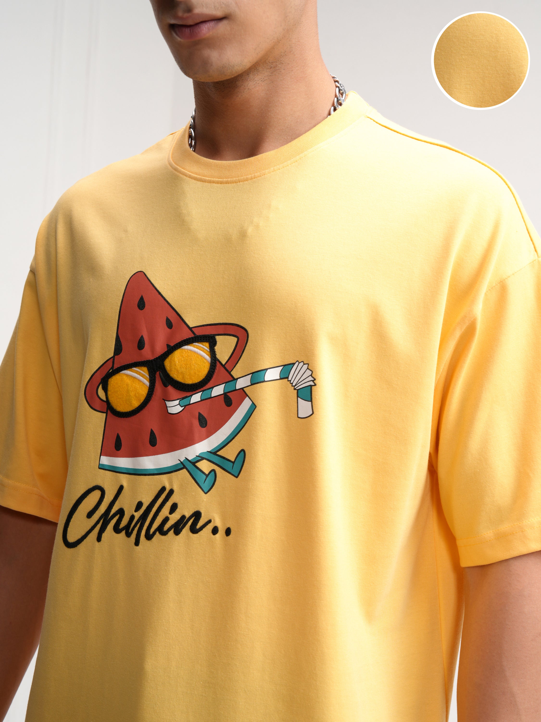 Highlander Men Yellow Printed Round Neck Oversized Fit T-Shirt - Yellow - Image 5