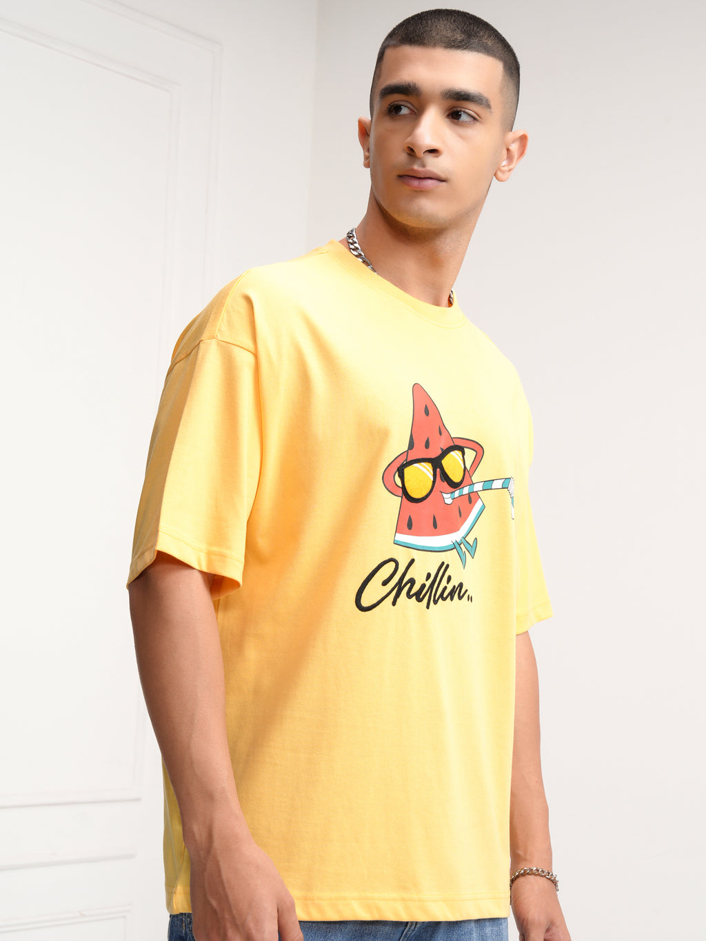 Highlander Men Yellow Printed Round Neck Oversized Fit T-Shirt - Yellow - Image 6