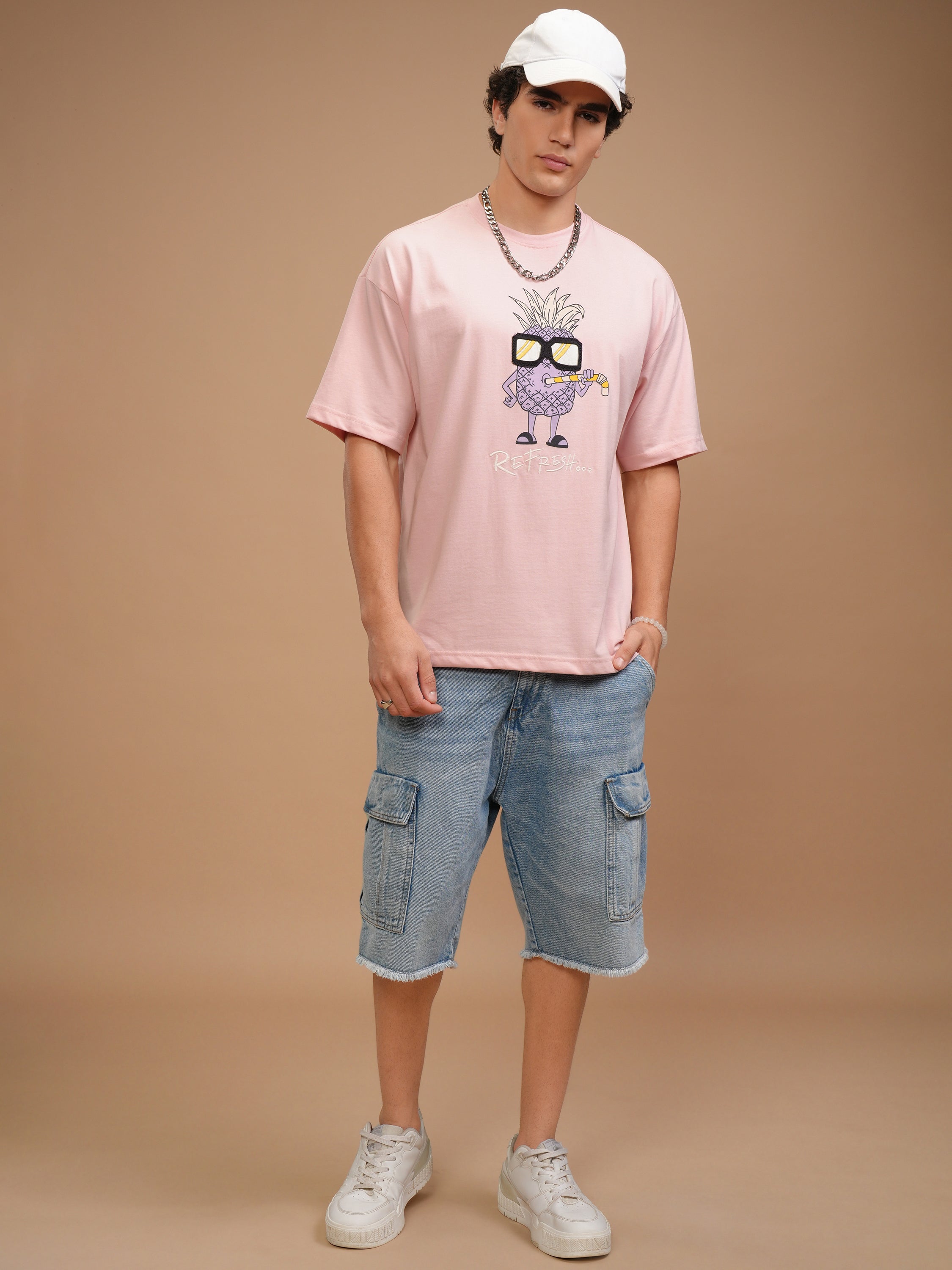 Highlander Men Pink Printed Oversized Fit T-Shirt - Pink - Image 2