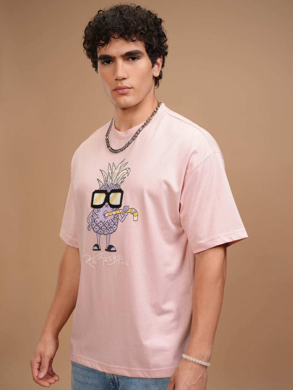 Highlander Men Pink Printed Oversized Fit T-Shirt - Pink - Image 4