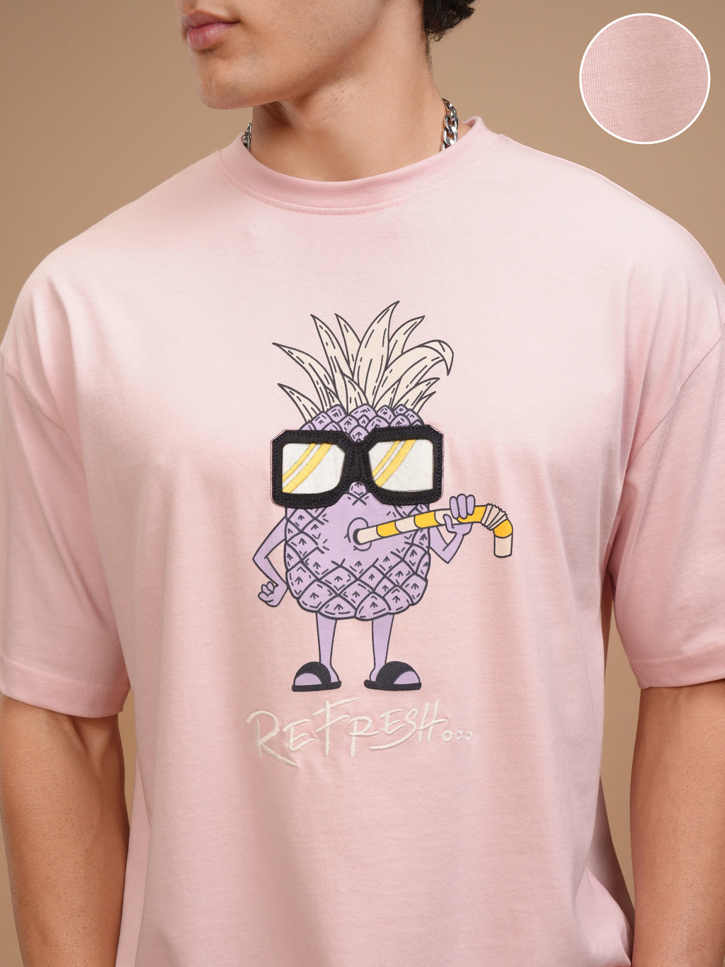 Highlander Men Pink Printed Oversized Fit T-Shirt - Pink - Image 5