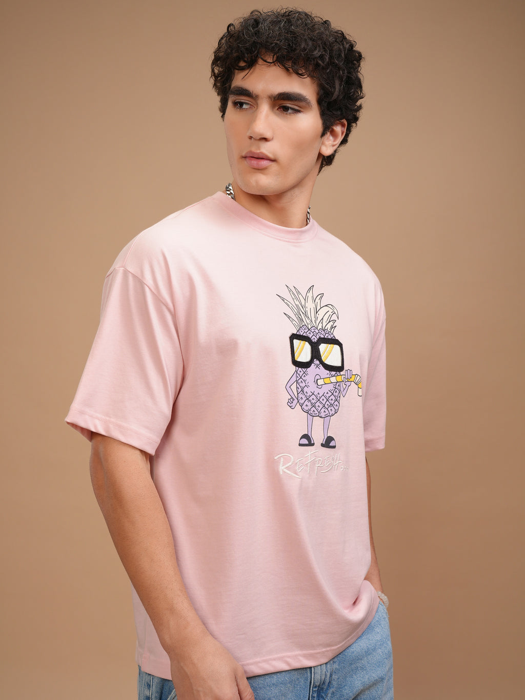 Highlander Men Pink Printed Oversized Fit T-Shirt - Pink - Image 6