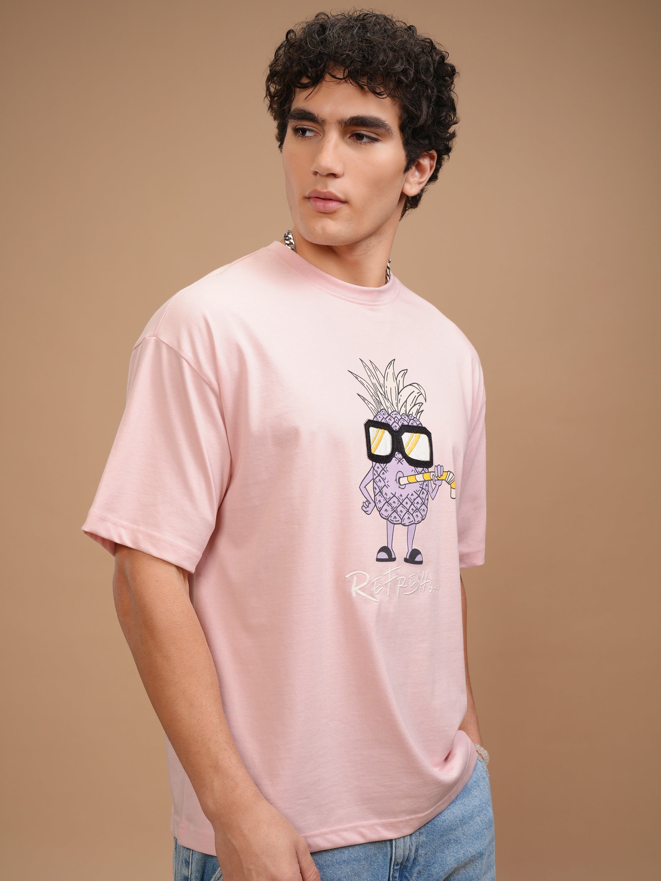 Highlander Men Pink Printed Oversized Fit T-Shirt - Pink - Image 6