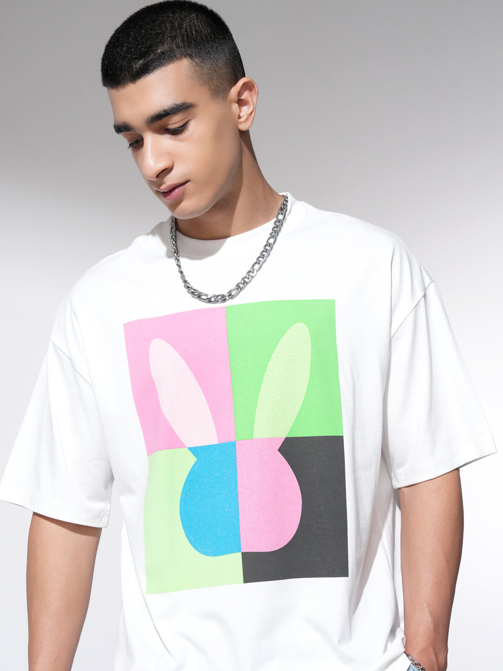 Highlander Men White Printed Round Neck Oversized Fit T-Shirt - White - Image 1