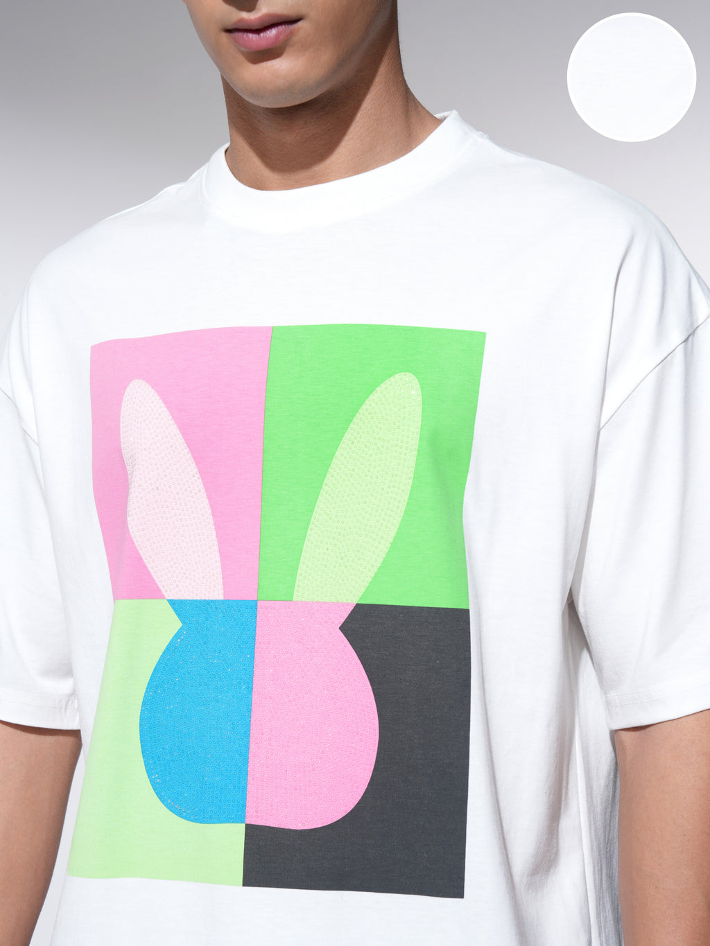 Highlander Men White Printed Round Neck Oversized Fit T-Shirt - White - Image 5