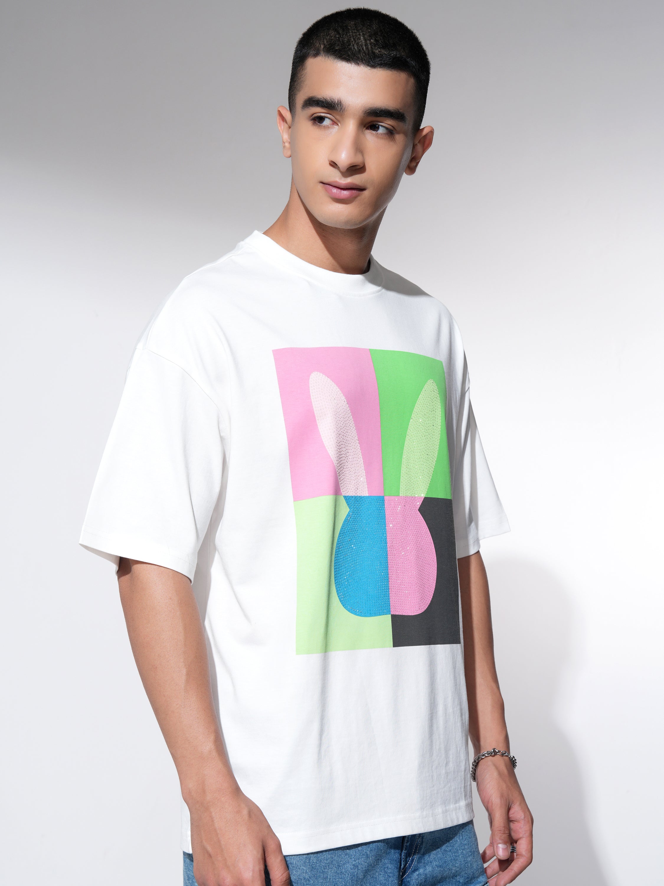 Highlander Men White Printed Round Neck Oversized Fit T-Shirt - White - Image 6