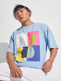 Highlander Men Blue Printed Round Neck Oversized Fit T-Shirt - Blue - Image 1