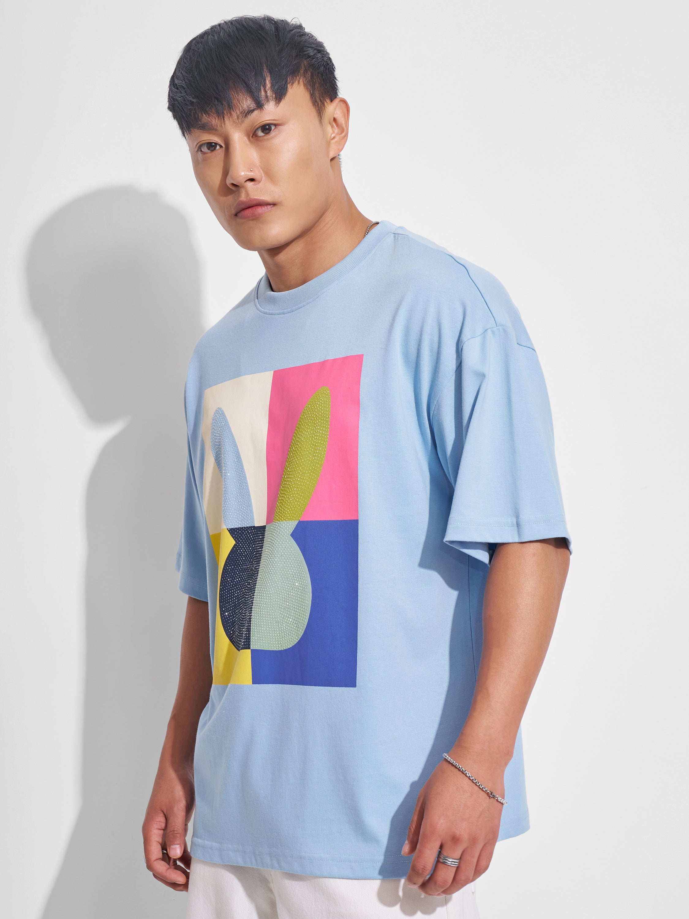Highlander Men Blue Printed Round Neck Oversized Fit T-Shirt - Blue - Image 4