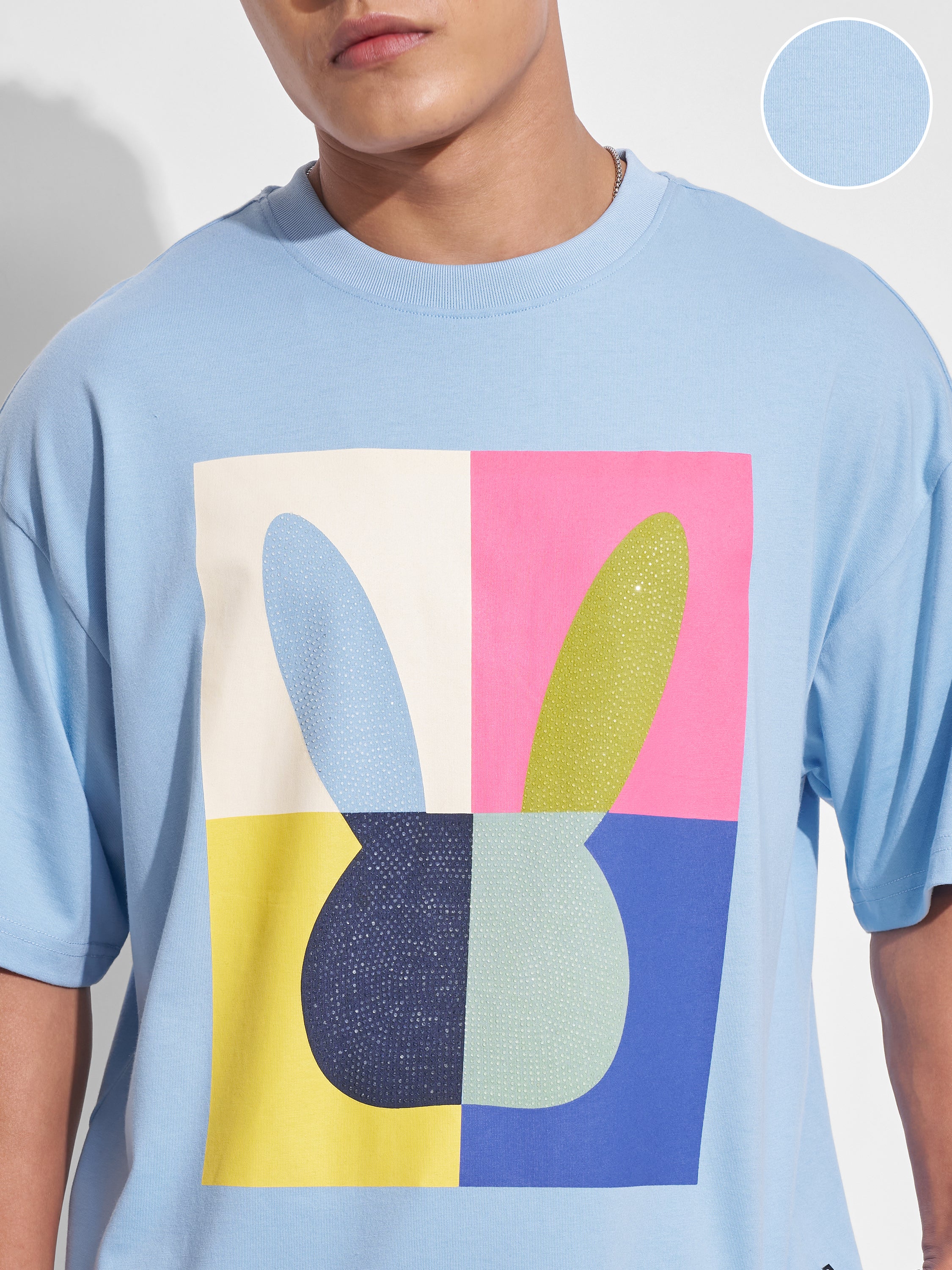 Highlander Men Blue Printed Round Neck Oversized Fit T-Shirt - Blue - Image 5