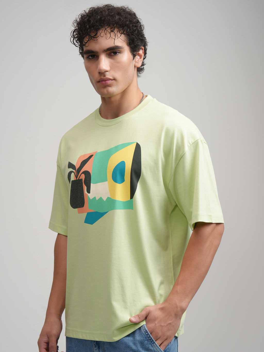 Highlander Men Green Printed Round Neck Oversized Fit T-Shirt - Green - Image 4