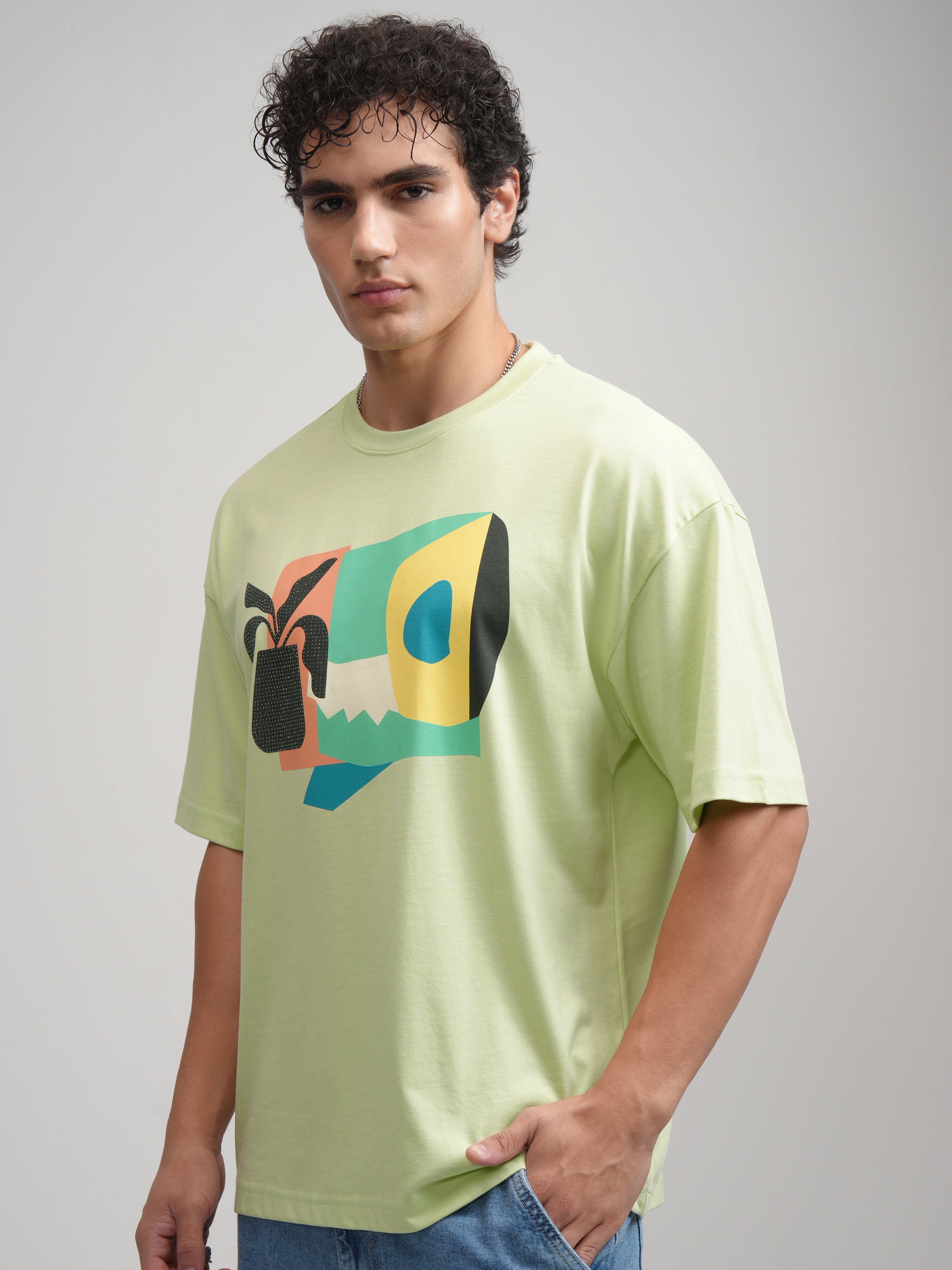 Highlander Men Green Printed Round Neck Oversized Fit T-Shirt - Green - Image 4