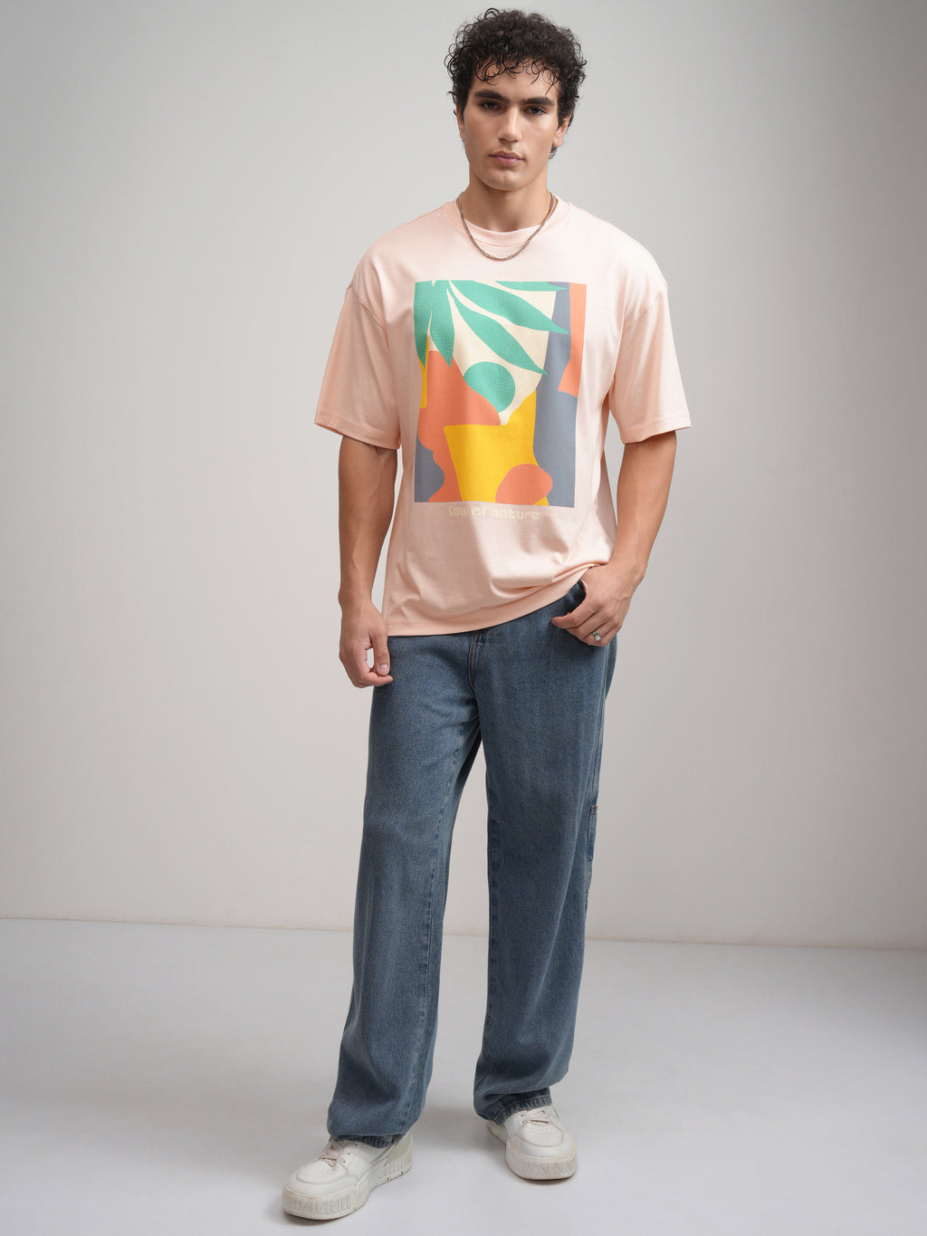 Highlander Men Peach Printed Round Neck Oversized Fit T-Shirt - Peach - Image 2
