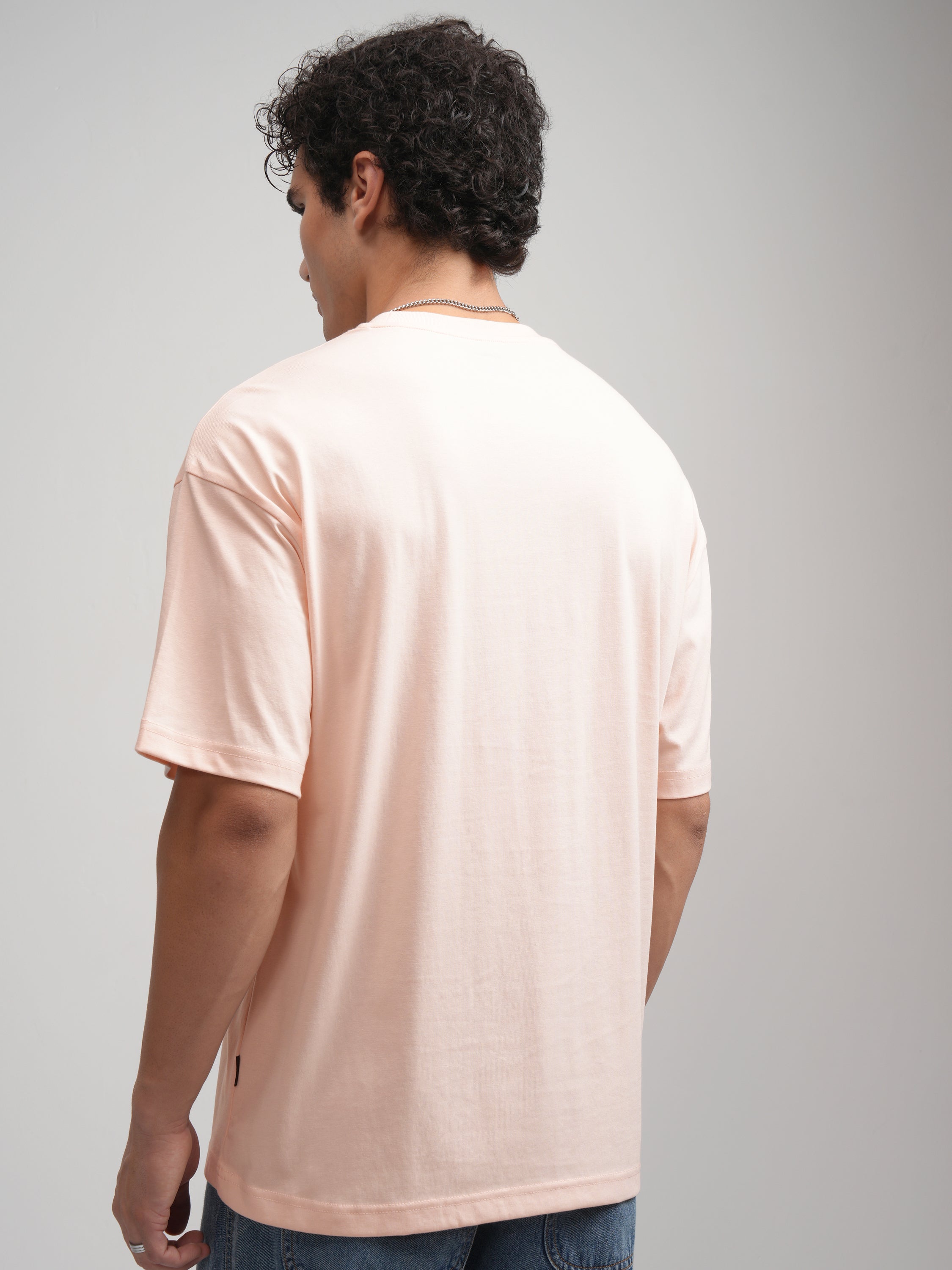 Highlander Men Peach Printed Round Neck Oversized Fit T-Shirt - Peach - Image 3