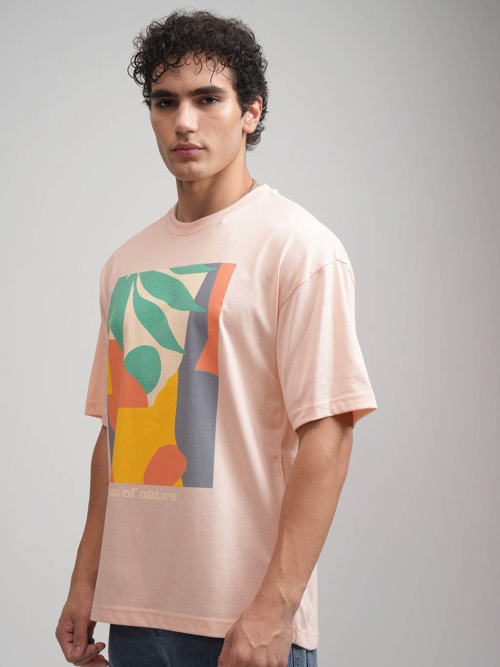 Highlander Men Peach Printed Round Neck Oversized Fit T-Shirt - Peach - Image 4