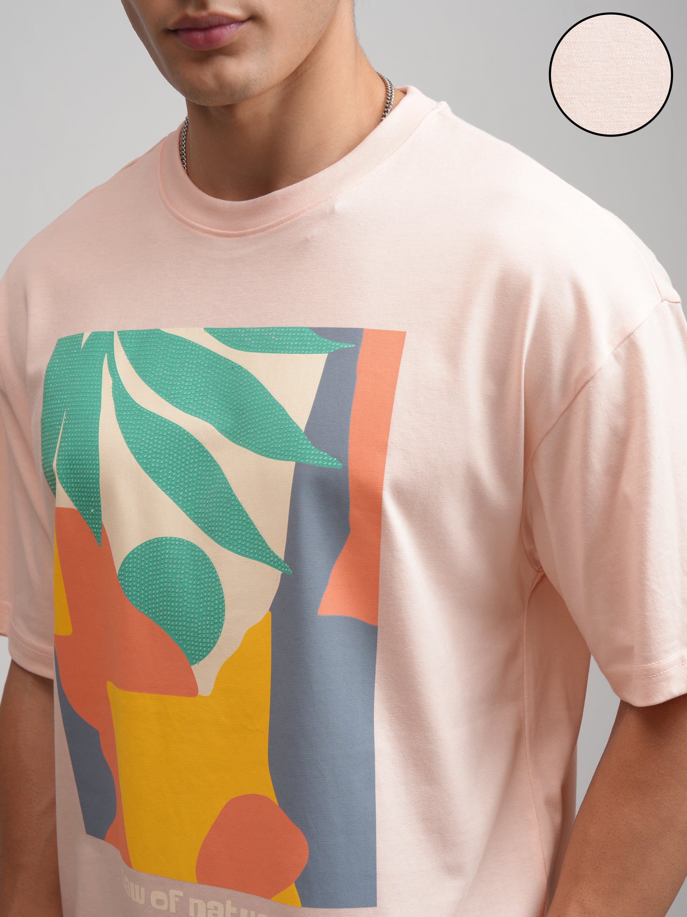 Highlander Men Peach Printed Round Neck Oversized Fit T-Shirt - Peach - Image 5