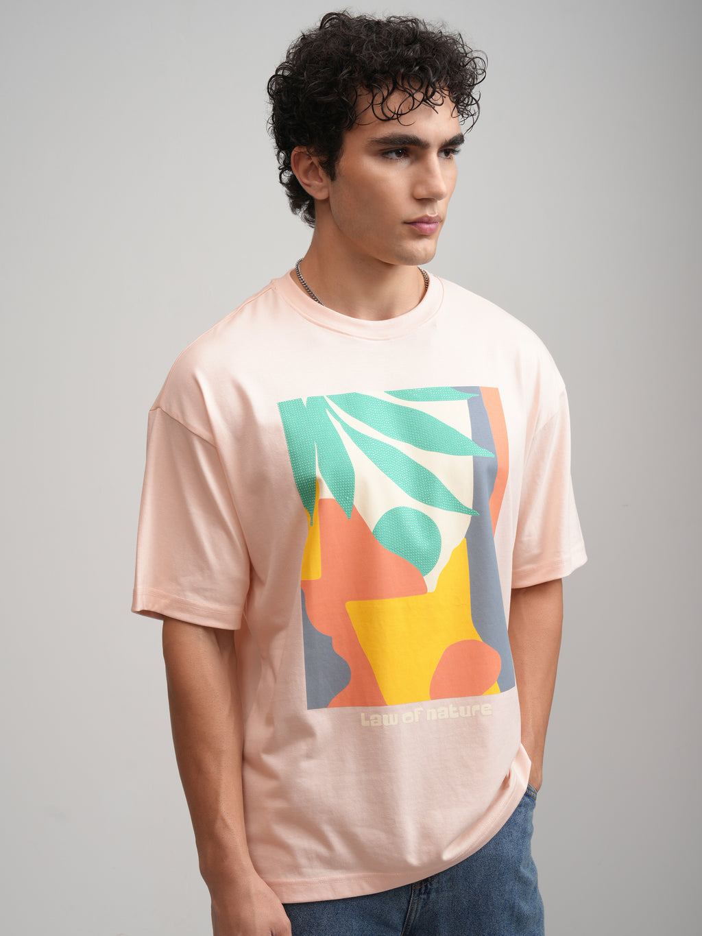 Highlander Men Peach Printed Round Neck Oversized Fit T-Shirt - Peach - Image 6