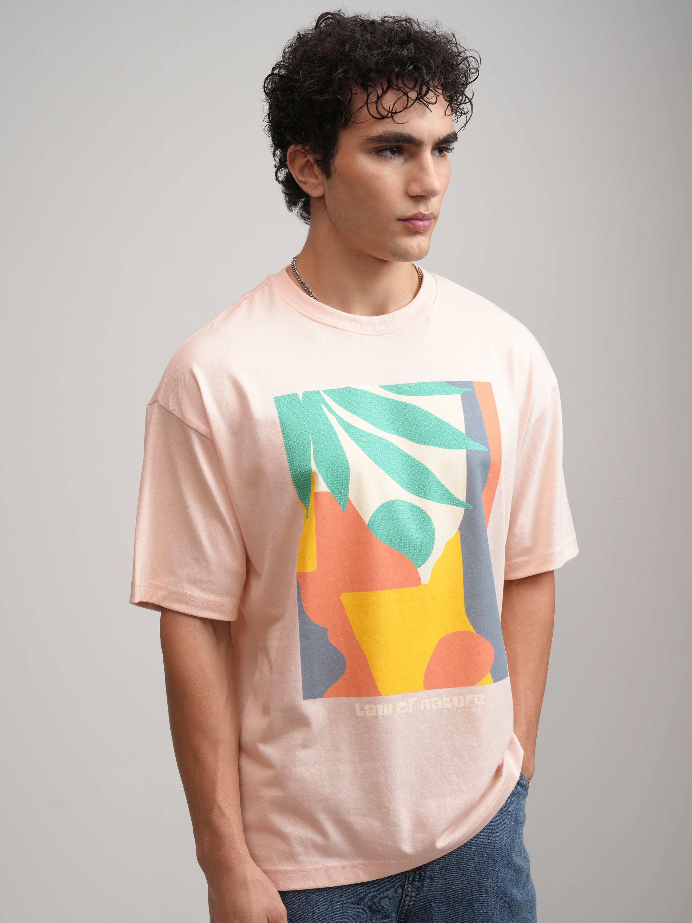 Highlander Men Peach Printed Round Neck Oversized Fit T-Shirt - Peach - Image 6