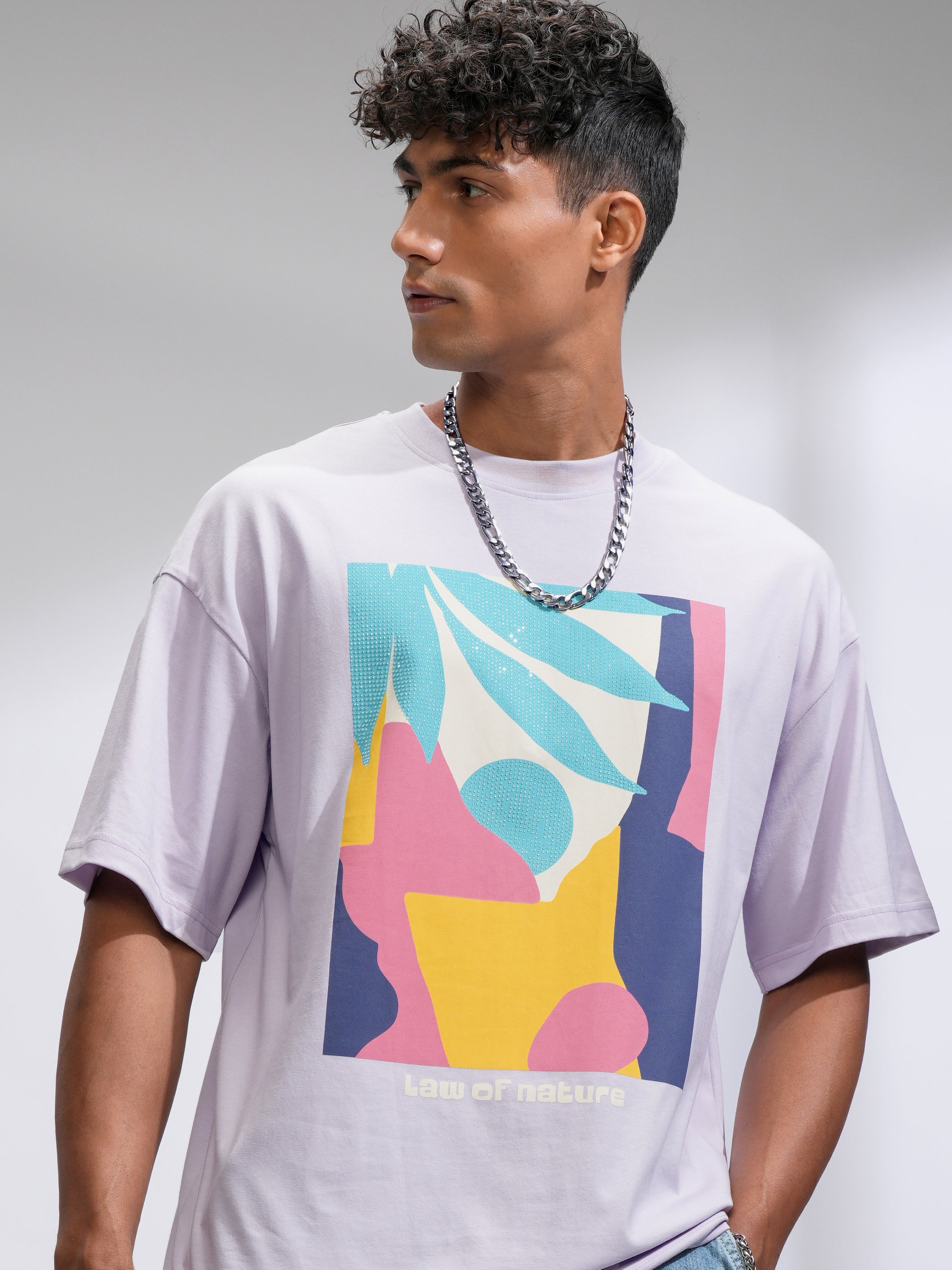 Highlander Men Mauve Printed Round Neck Oversized Fit T-Shirt - Mauve - Image 1