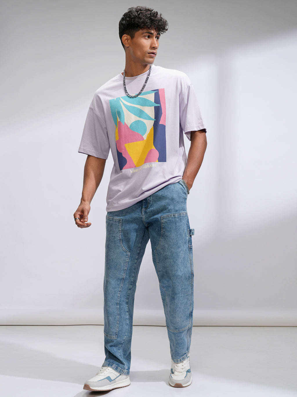Highlander Men Mauve Printed Round Neck Oversized Fit T-Shirt - Mauve - Image 2