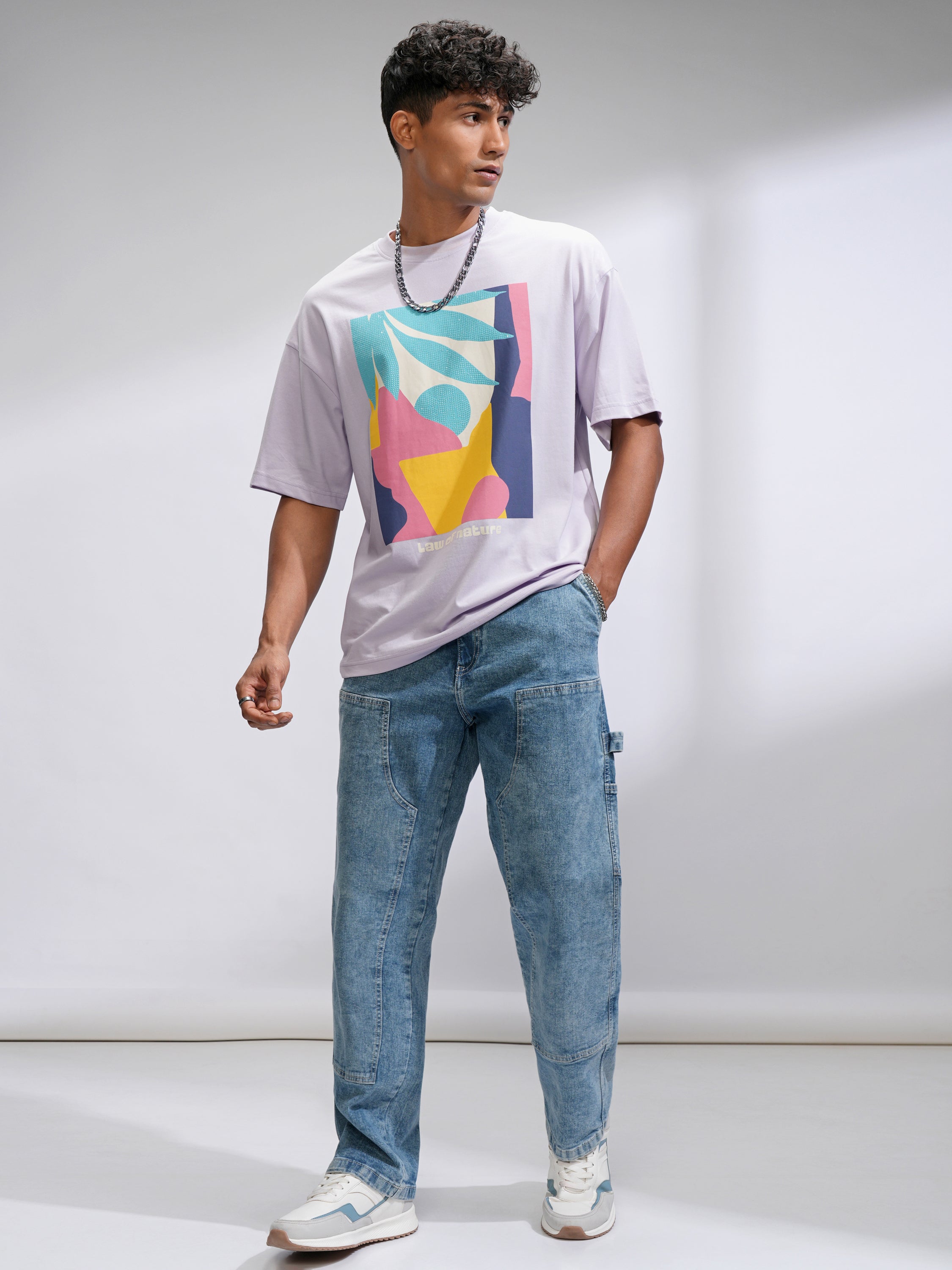 Highlander Men Mauve Printed Round Neck Oversized Fit T-Shirt - Mauve - Image 2