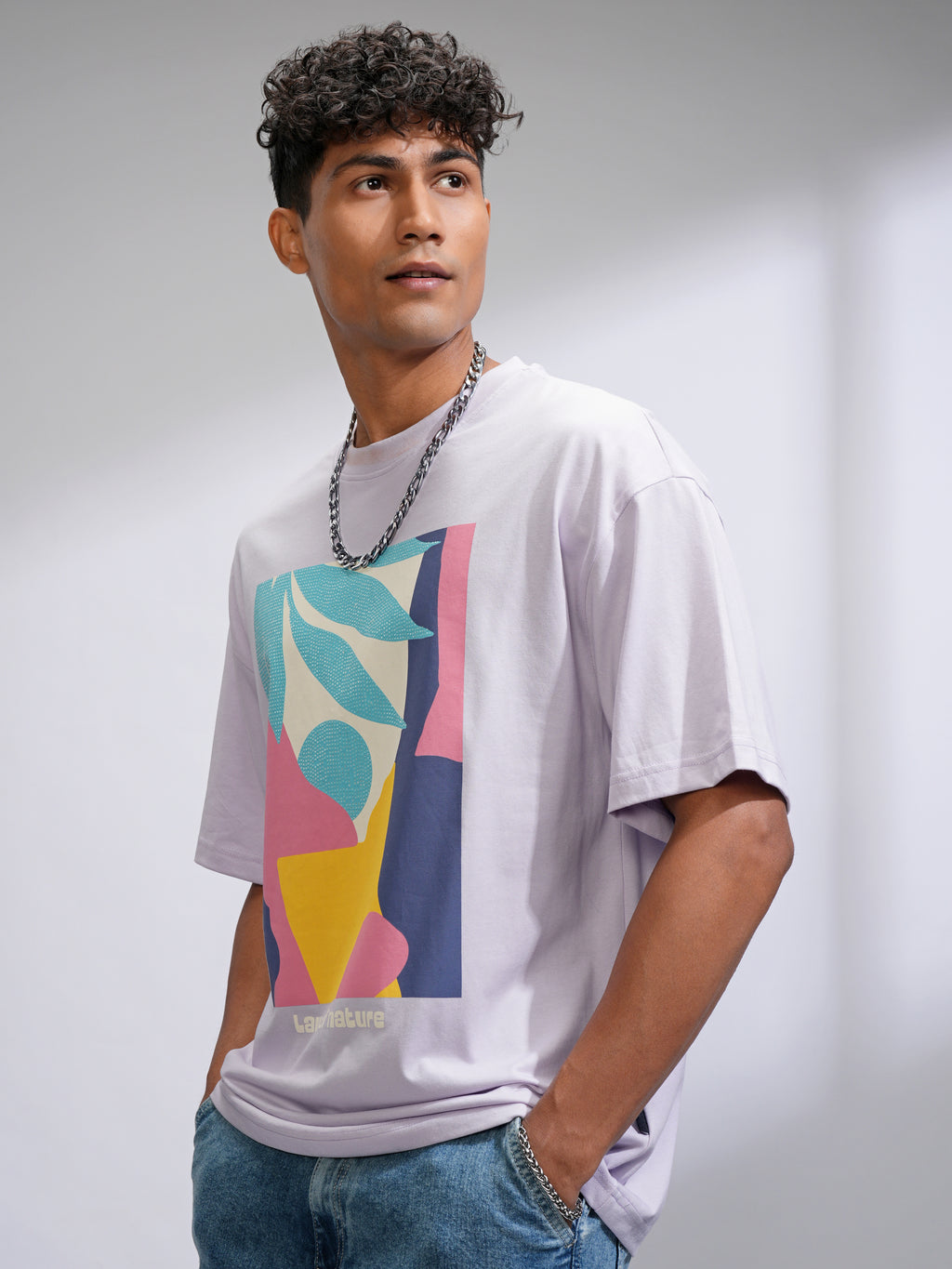 Highlander Men Mauve Printed Round Neck Oversized Fit T-Shirt - Mauve - Image 4