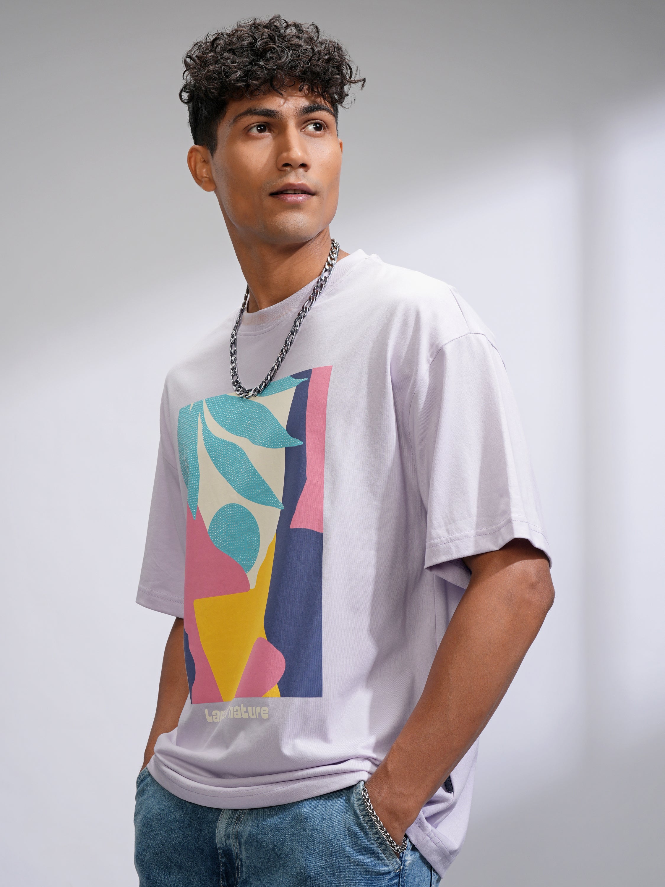 Highlander Men Mauve Printed Round Neck Oversized Fit T-Shirt - Mauve - Image 4
