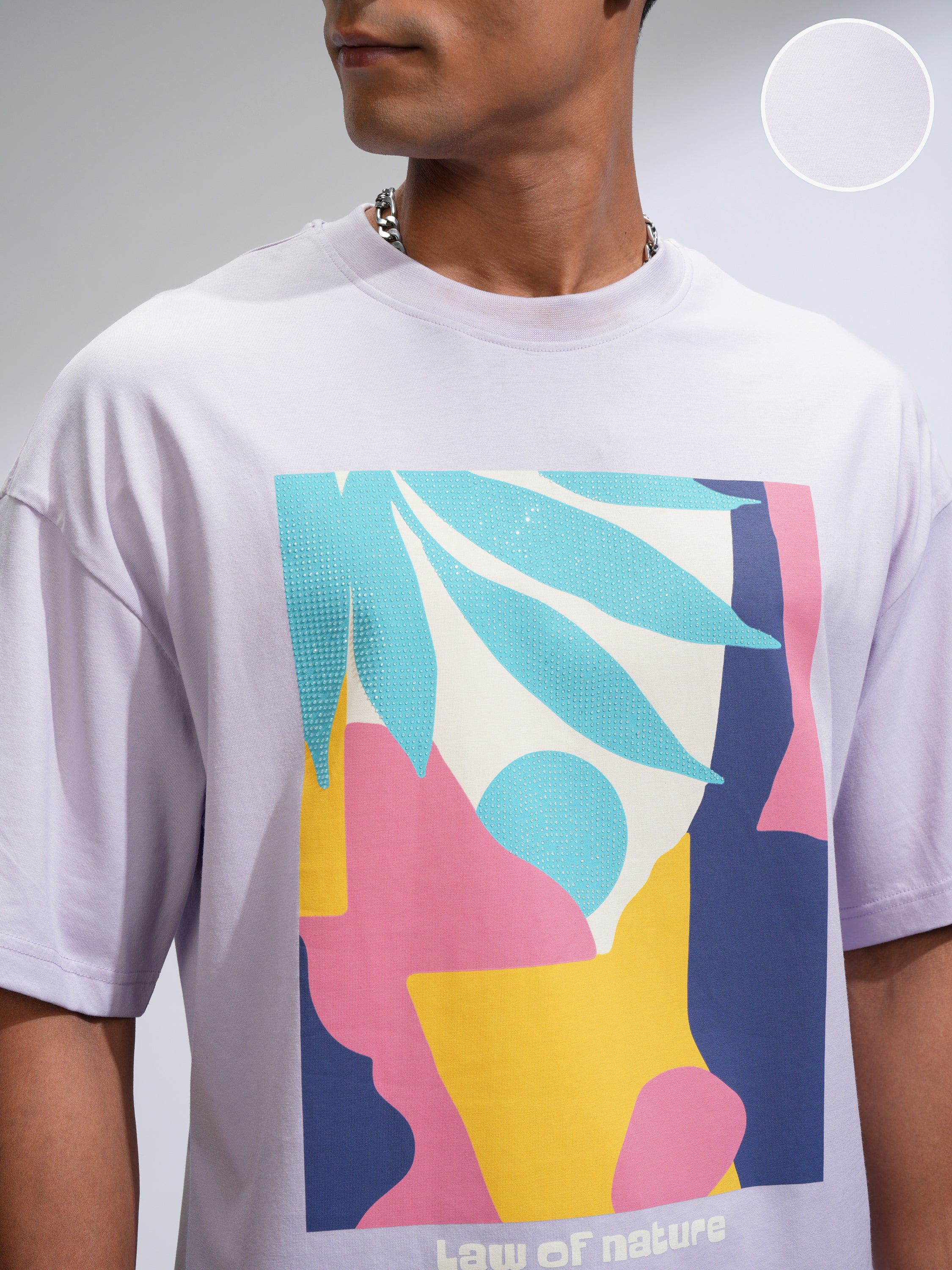 Highlander Men Mauve Printed Round Neck Oversized Fit T-Shirt - Mauve - Image 5