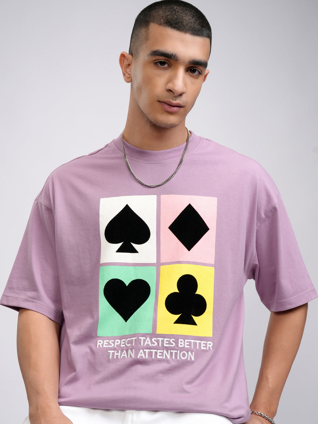 Highlander Men Lavender Printed Round Neck Oversized Fit T-Shirt - Lavender - Image 1