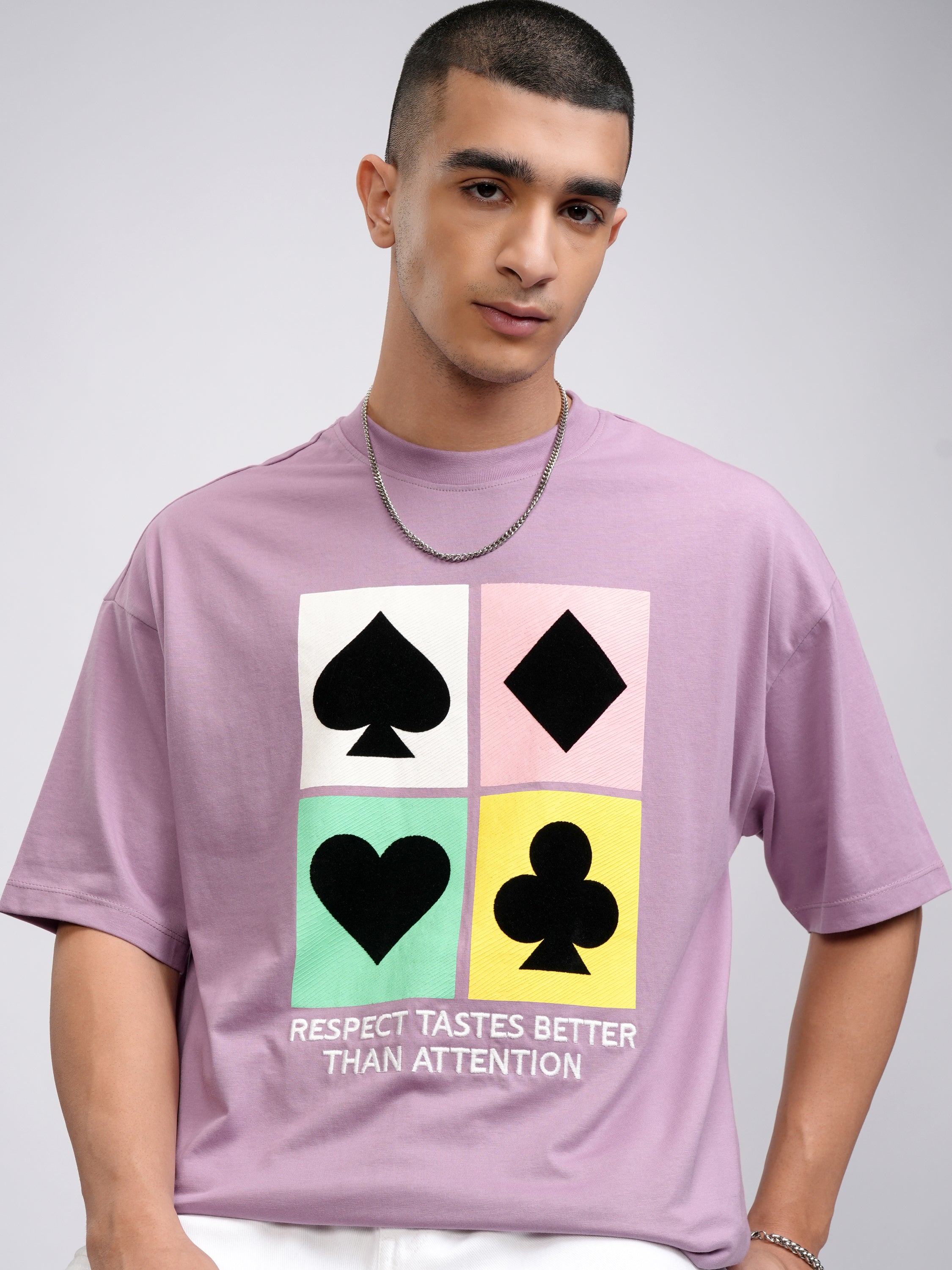 Highlander Men Lavender Printed Round Neck Oversized Fit T-Shirt - Lavender - Image 1
