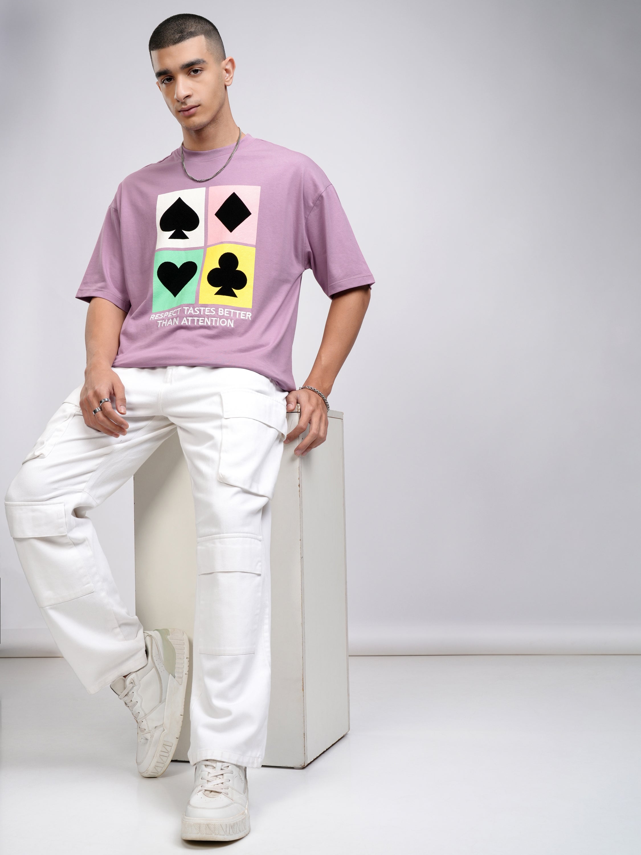 Highlander Men Lavender Printed Round Neck Oversized Fit T-Shirt - Lavender - Image 2