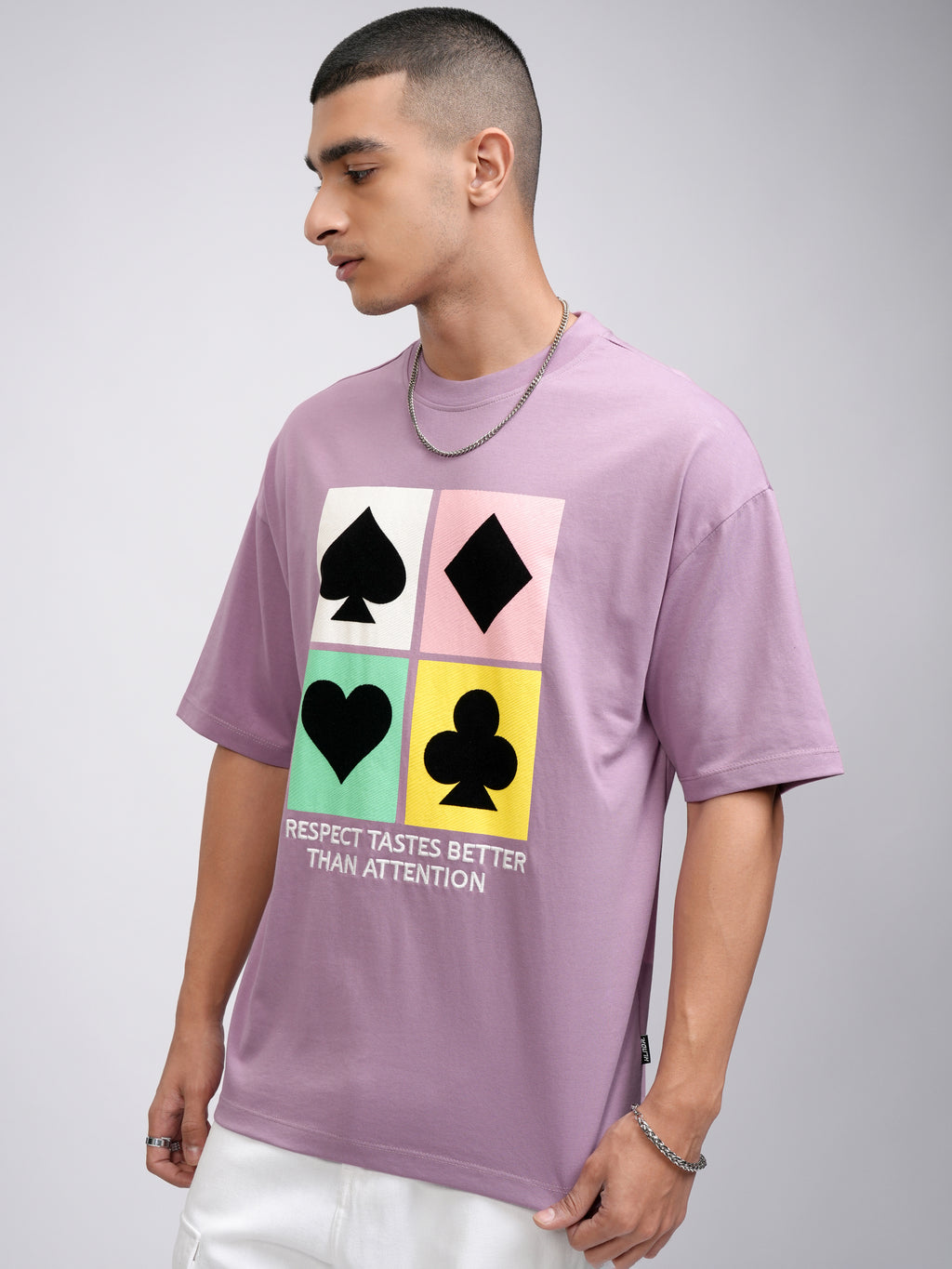 Highlander Men Lavender Printed Round Neck Oversized Fit T-Shirt - Lavender - Image 4