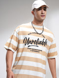 Highlander Men Beige Printed Round Neck Oversized Fit T-Shirt - Beige - Image 1