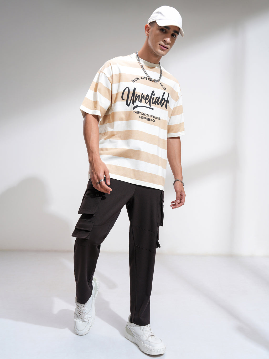 Highlander Men Beige Printed Round Neck Oversized Fit T-Shirt - Beige - Image 2