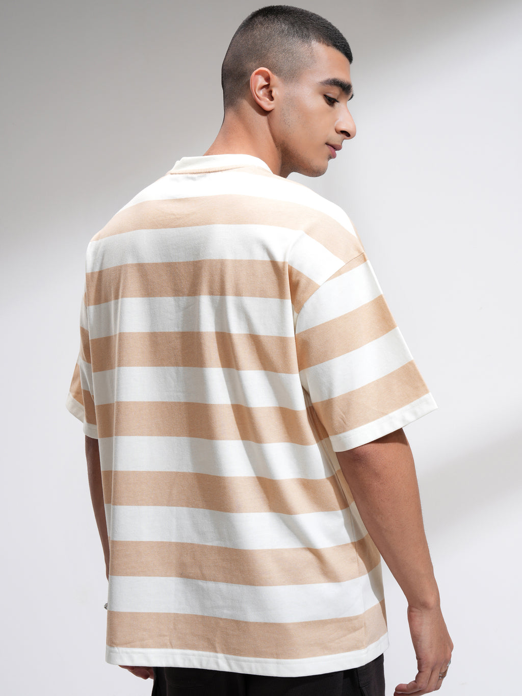 Highlander Men Beige Printed Round Neck Oversized Fit T-Shirt - Beige - Image 3