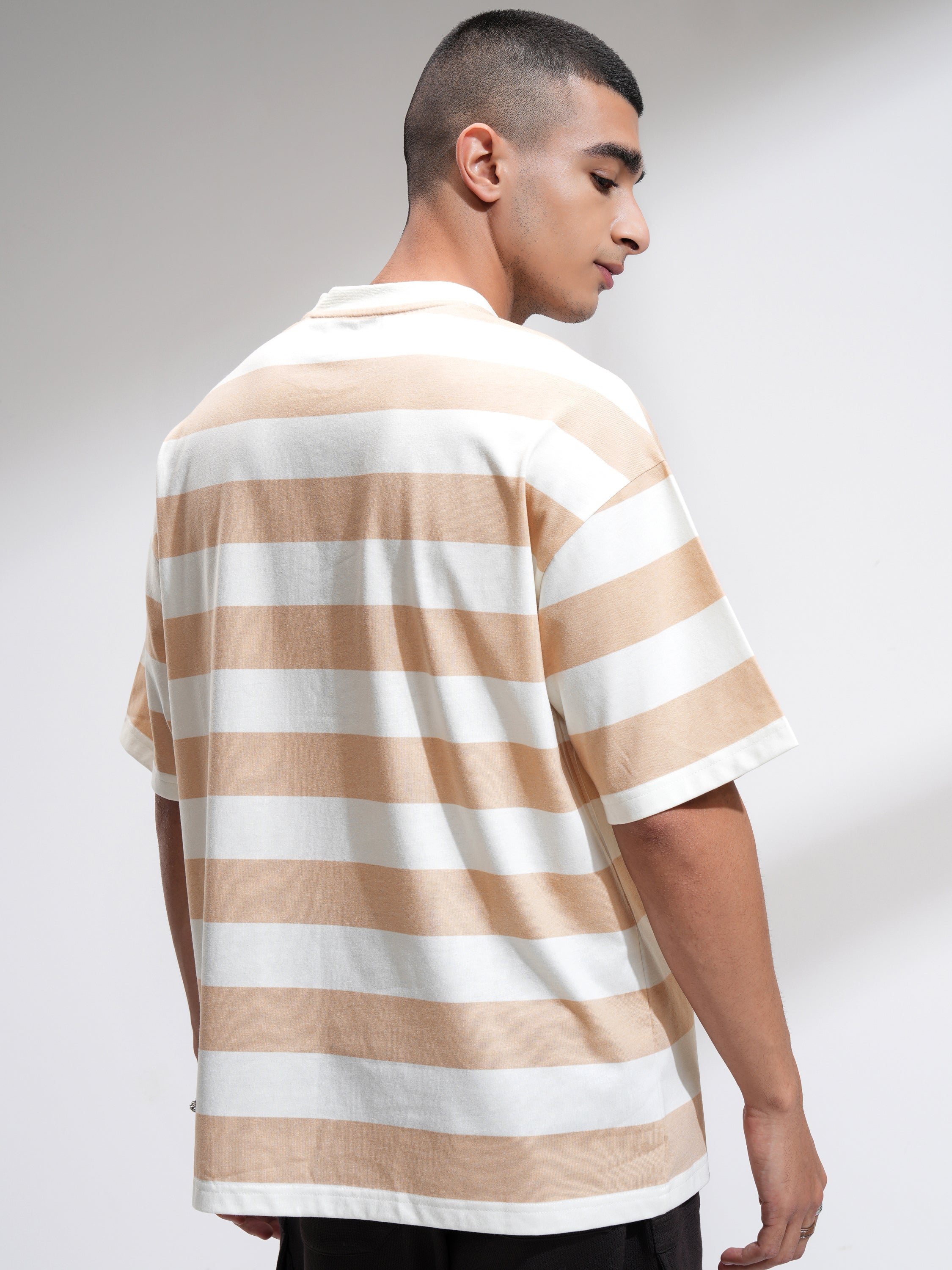 Highlander Men Beige Printed Round Neck Oversized Fit T-Shirt - Beige - Image 3