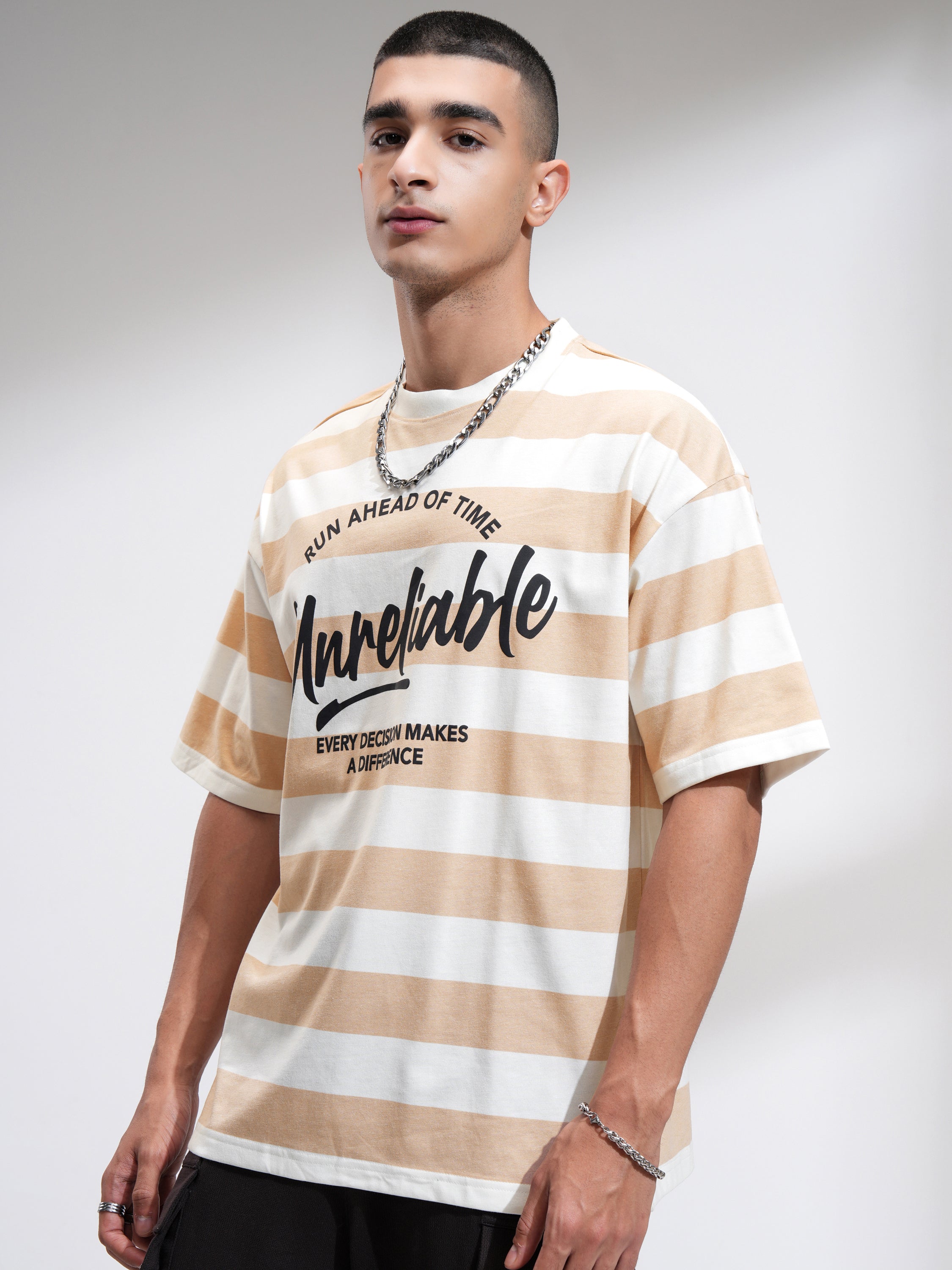 Highlander Men Beige Printed Round Neck Oversized Fit T-Shirt - Beige - Image 4