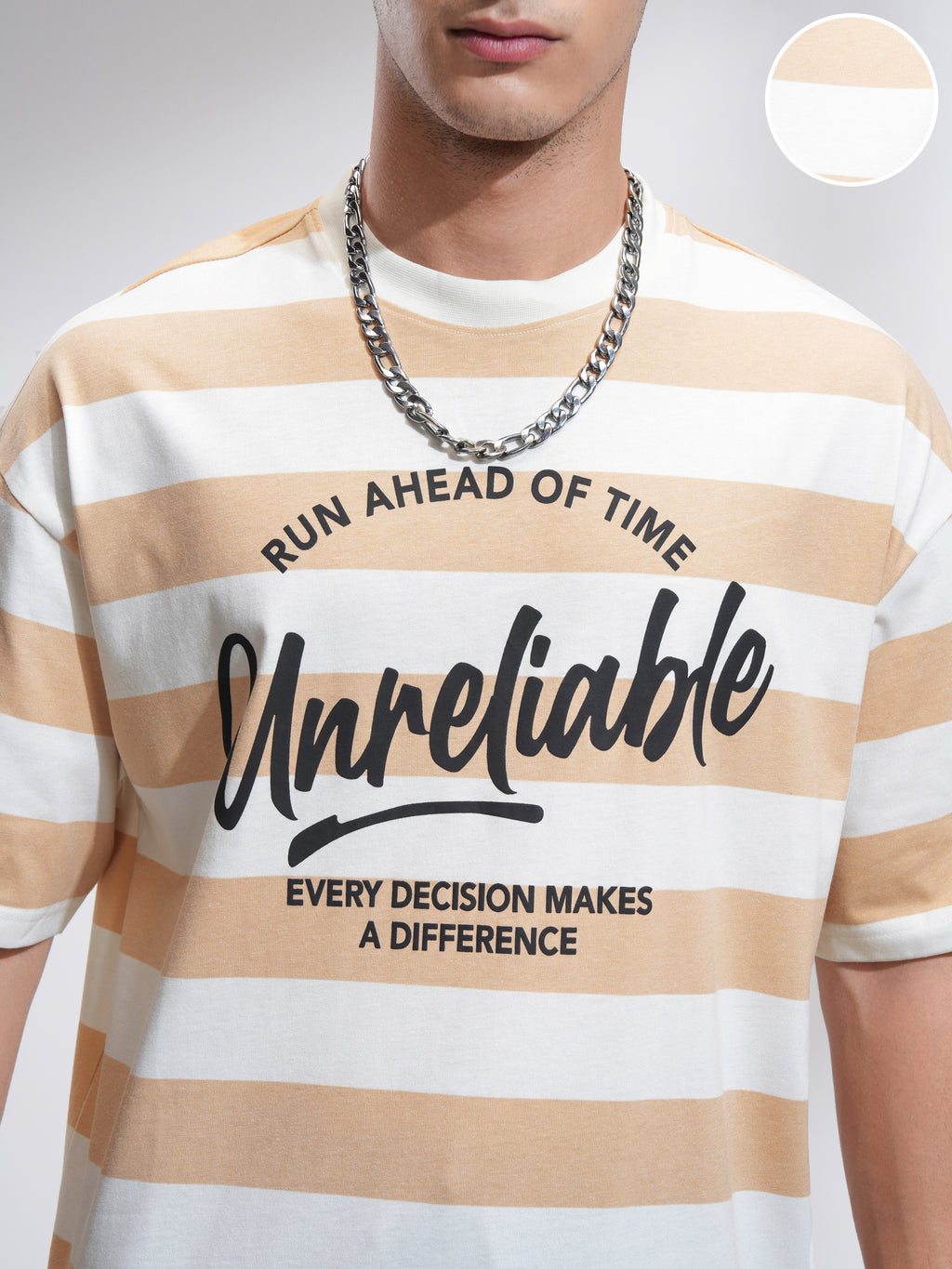 Highlander Men Beige Printed Round Neck Oversized Fit T-Shirt - Beige - Image 5