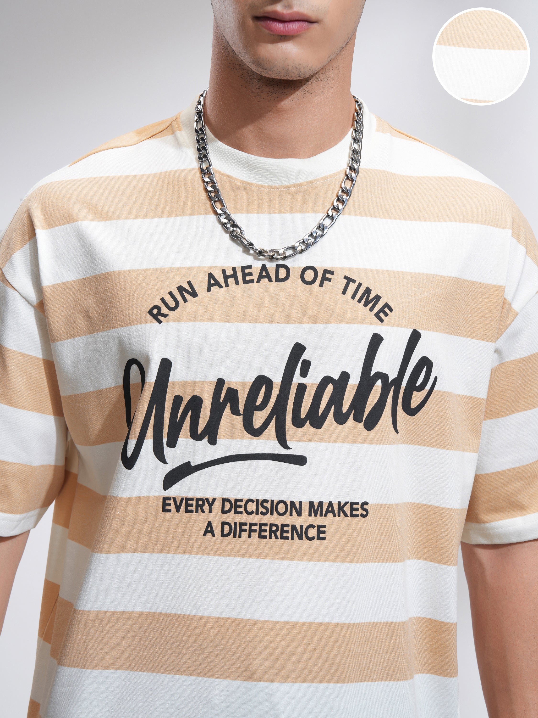 Highlander Men Beige Printed Round Neck Oversized Fit T-Shirt - Beige - Image 5