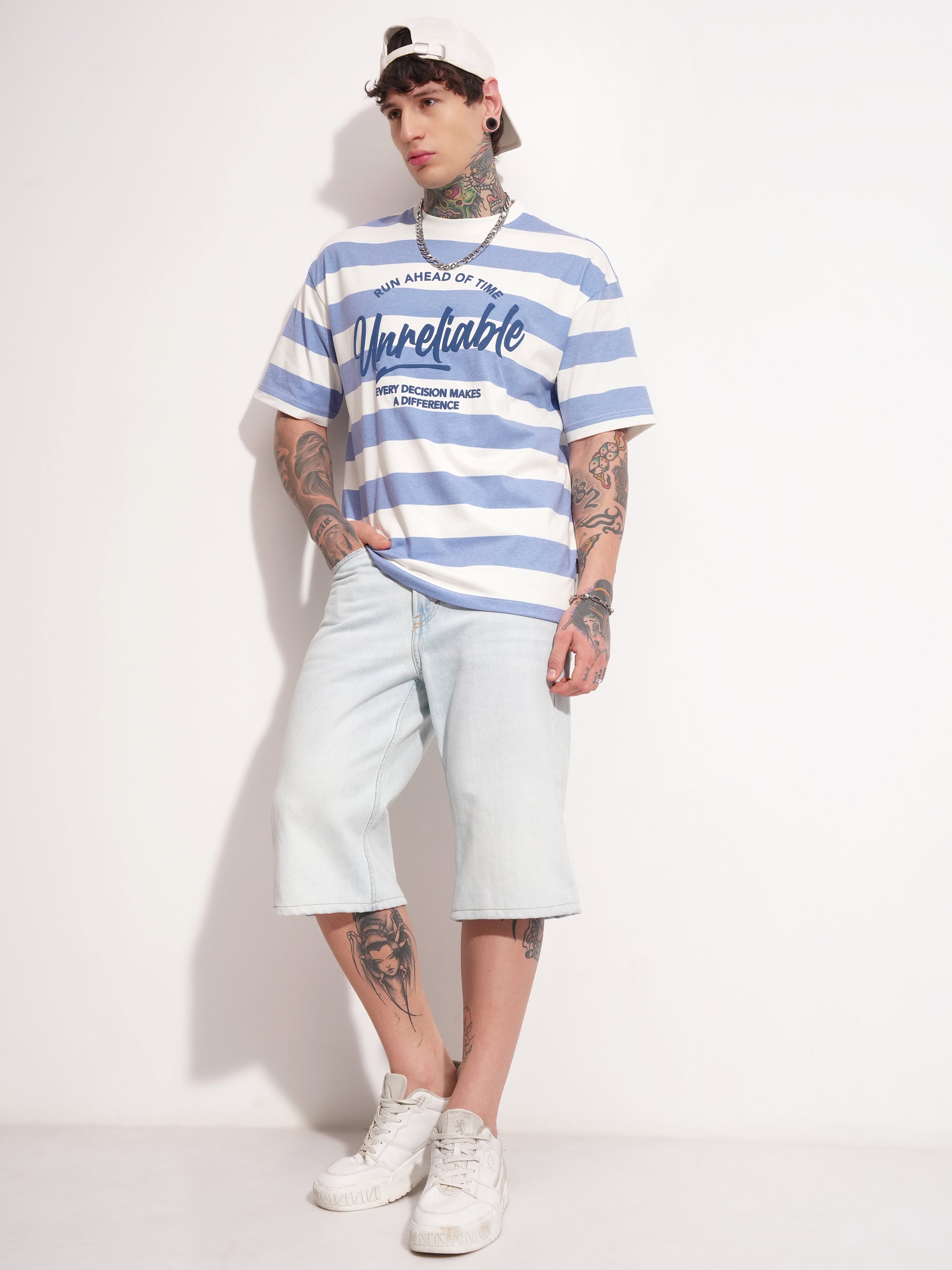 Highlander Men Blue Printed Round Neck Oversized Fit T-Shirt - Blue - Image 2