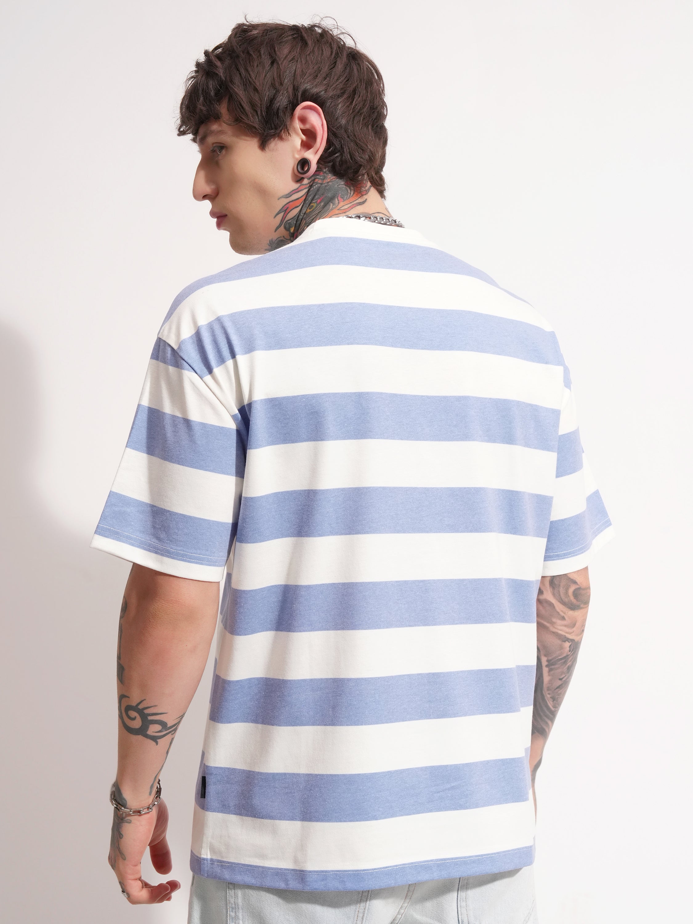 Highlander Men Blue Printed Round Neck Oversized Fit T-Shirt - Blue - Image 3