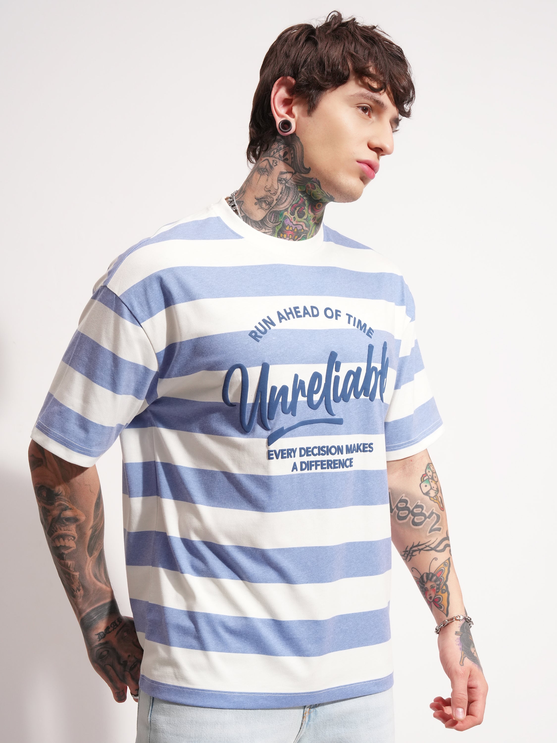 Highlander Men Blue Printed Round Neck Oversized Fit T-Shirt - Blue - Image 6
