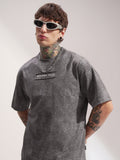 Highlander Men Grey Self Design Round Neck Oversized Fit T-Shirt - Grey - Image 1
