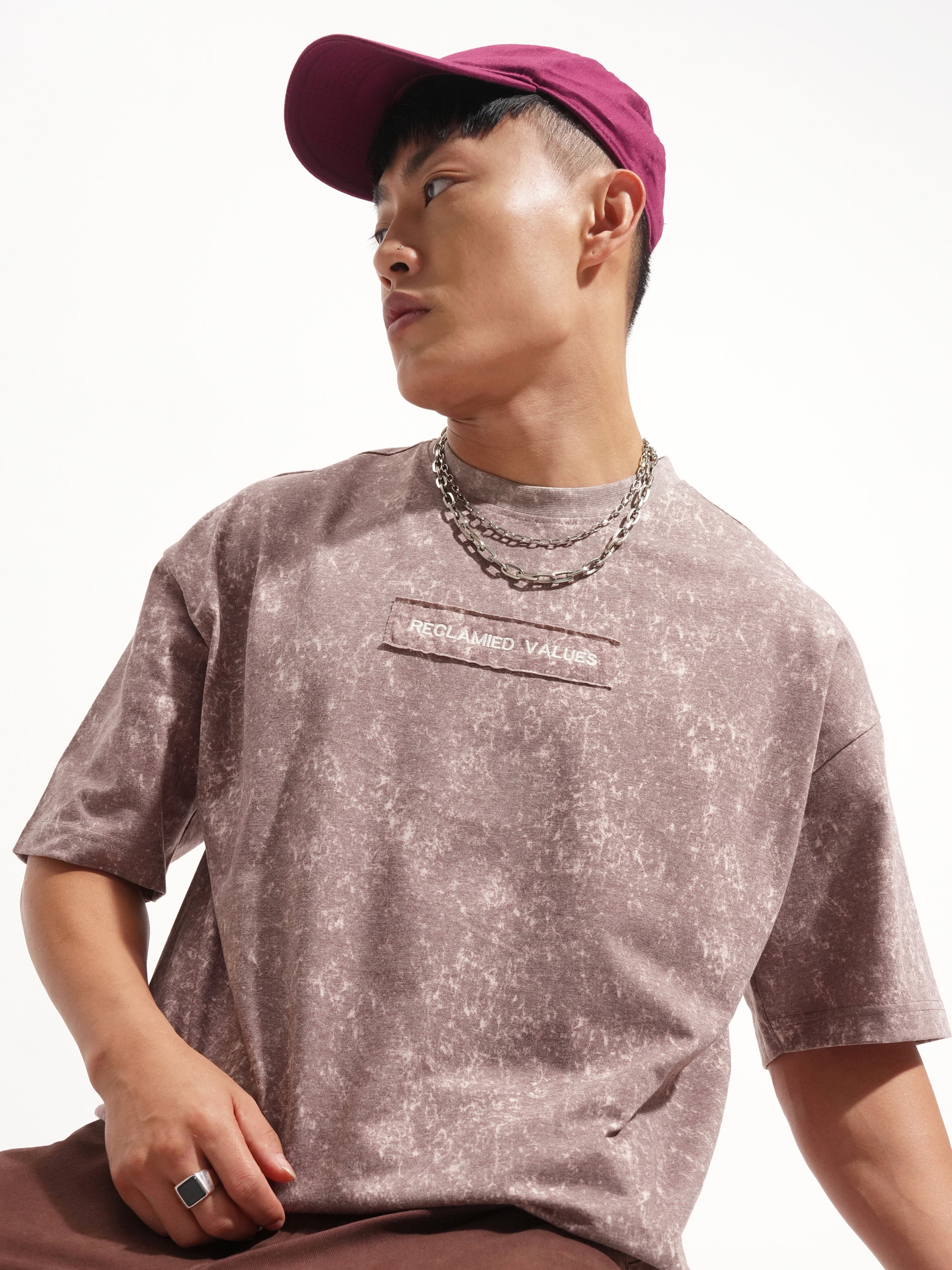 Highlander Men Purple Printed Round Neck Oversized Fit T-Shirt - Purple - Image 1