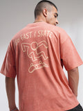 Highlander Men Rust Printed Round Neck Oversized Fit T-Shirt - Rust - Image 1