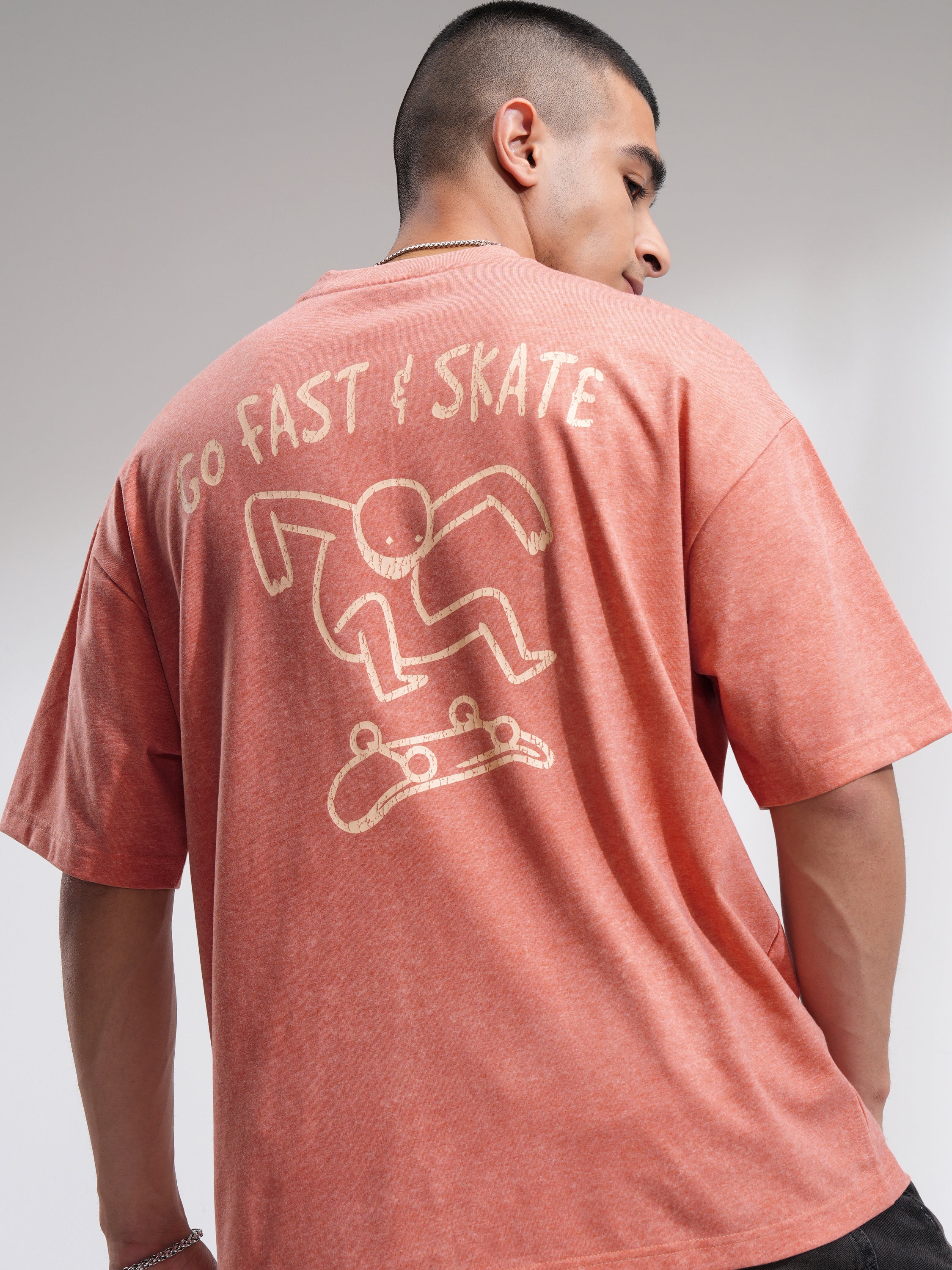 Highlander Men Rust Printed Round Neck Oversized Fit T-Shirt - Rust - Image 1