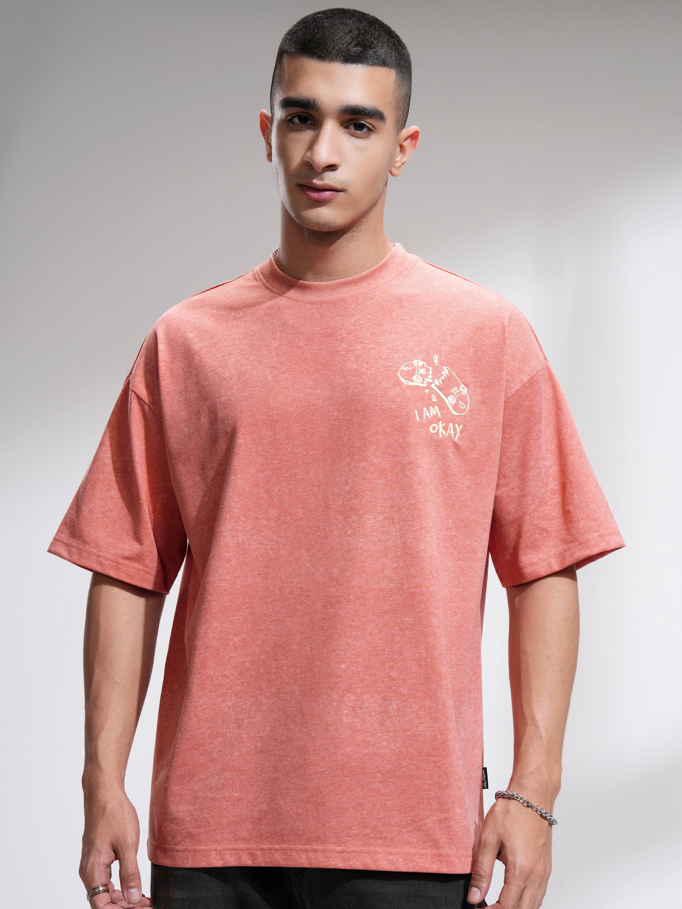 Highlander Men Rust Printed Round Neck Oversized Fit T-Shirt - Rust - Image 3