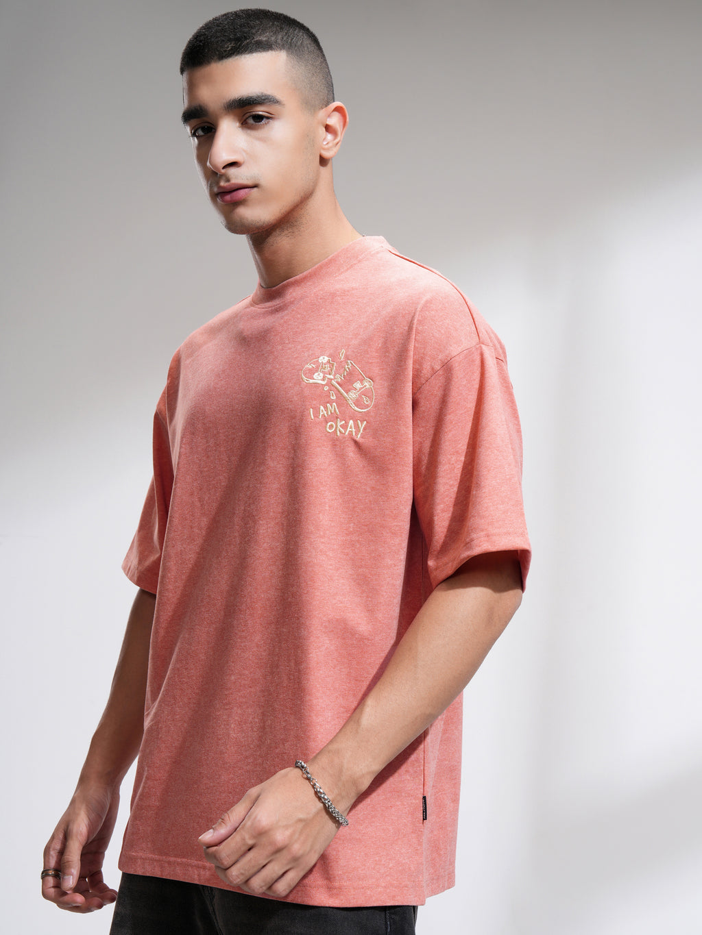 Highlander Men Rust Printed Round Neck Oversized Fit T-Shirt - Rust - Image 4