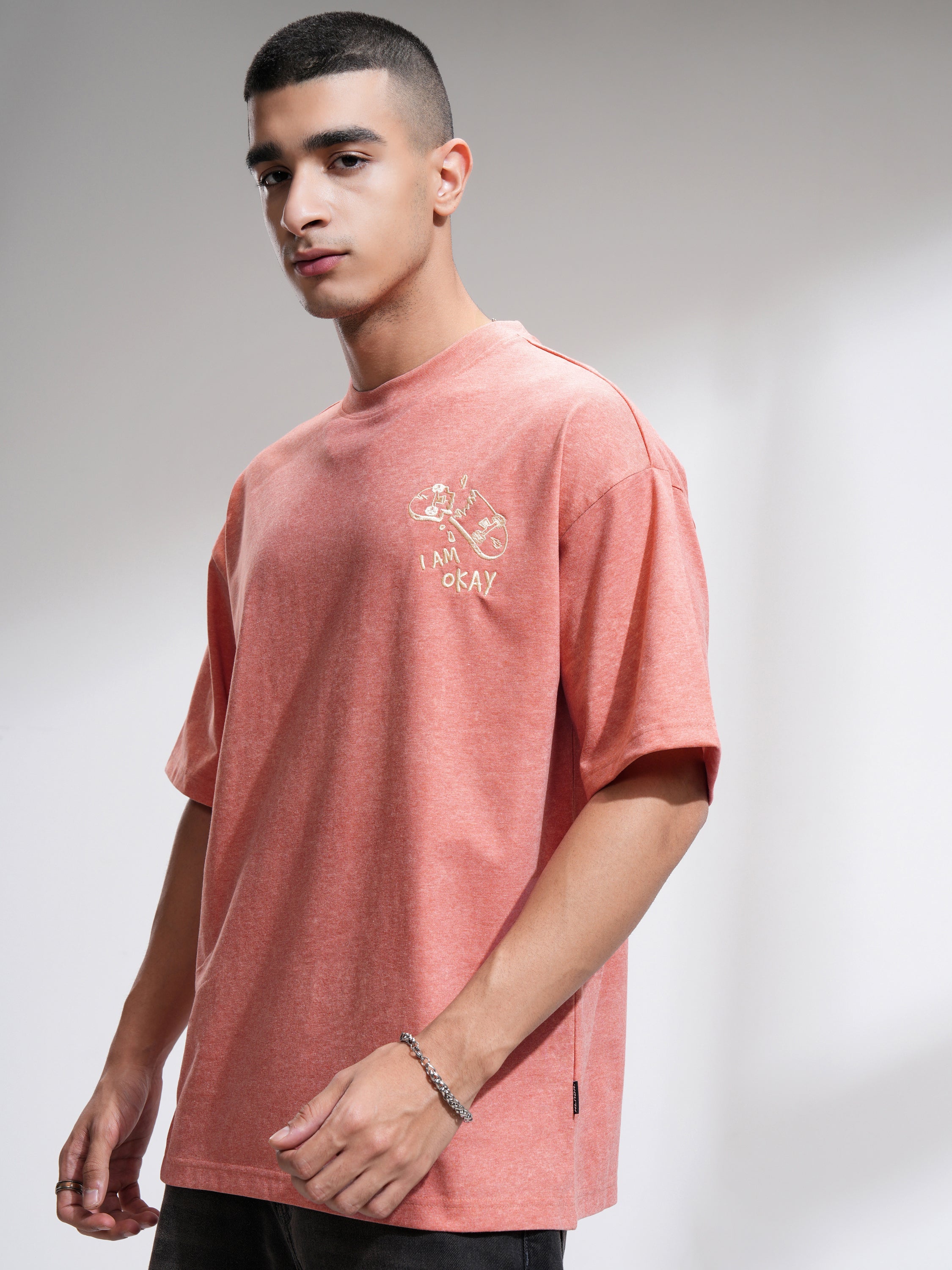 Highlander Men Rust Printed Round Neck Oversized Fit T-Shirt - Rust - Image 4